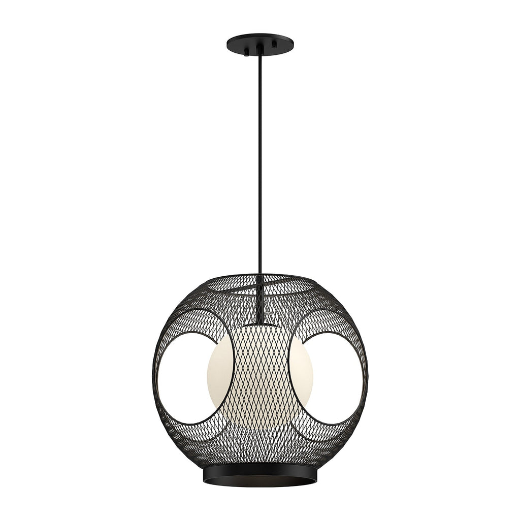 Kona 13-in Exterior Pendant — Black/Opal Glass