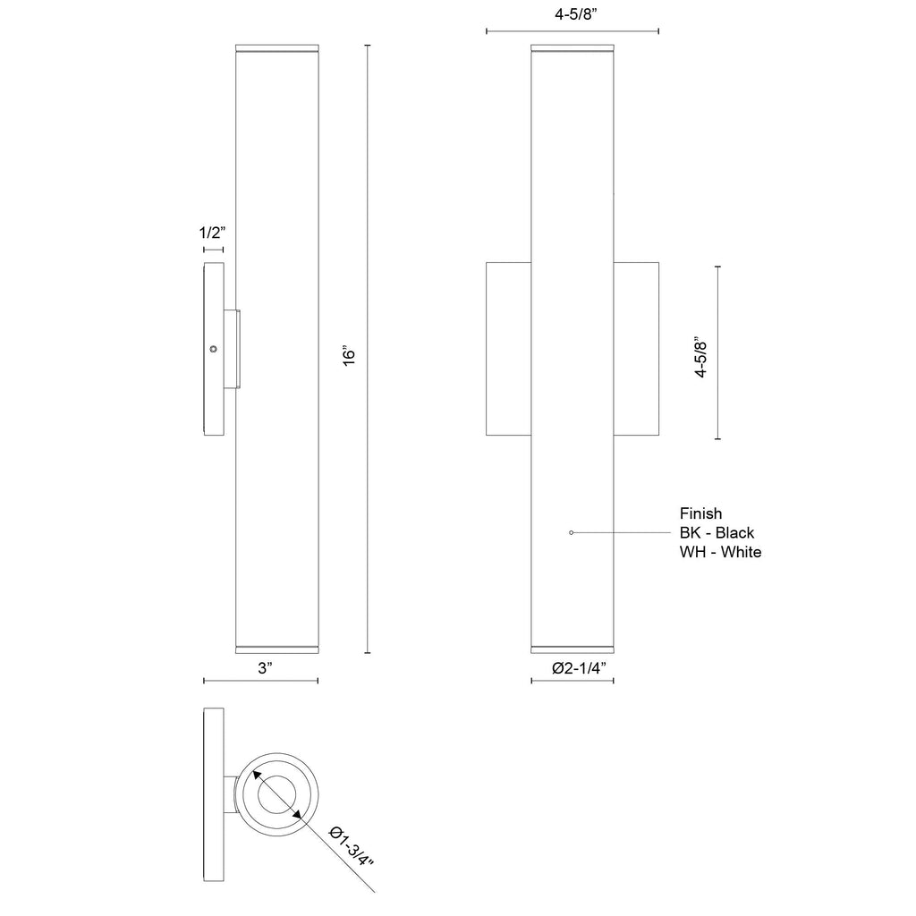 Lorna 16-in (2-in Dia.) Exterior Wall Sconce Up/Down Light