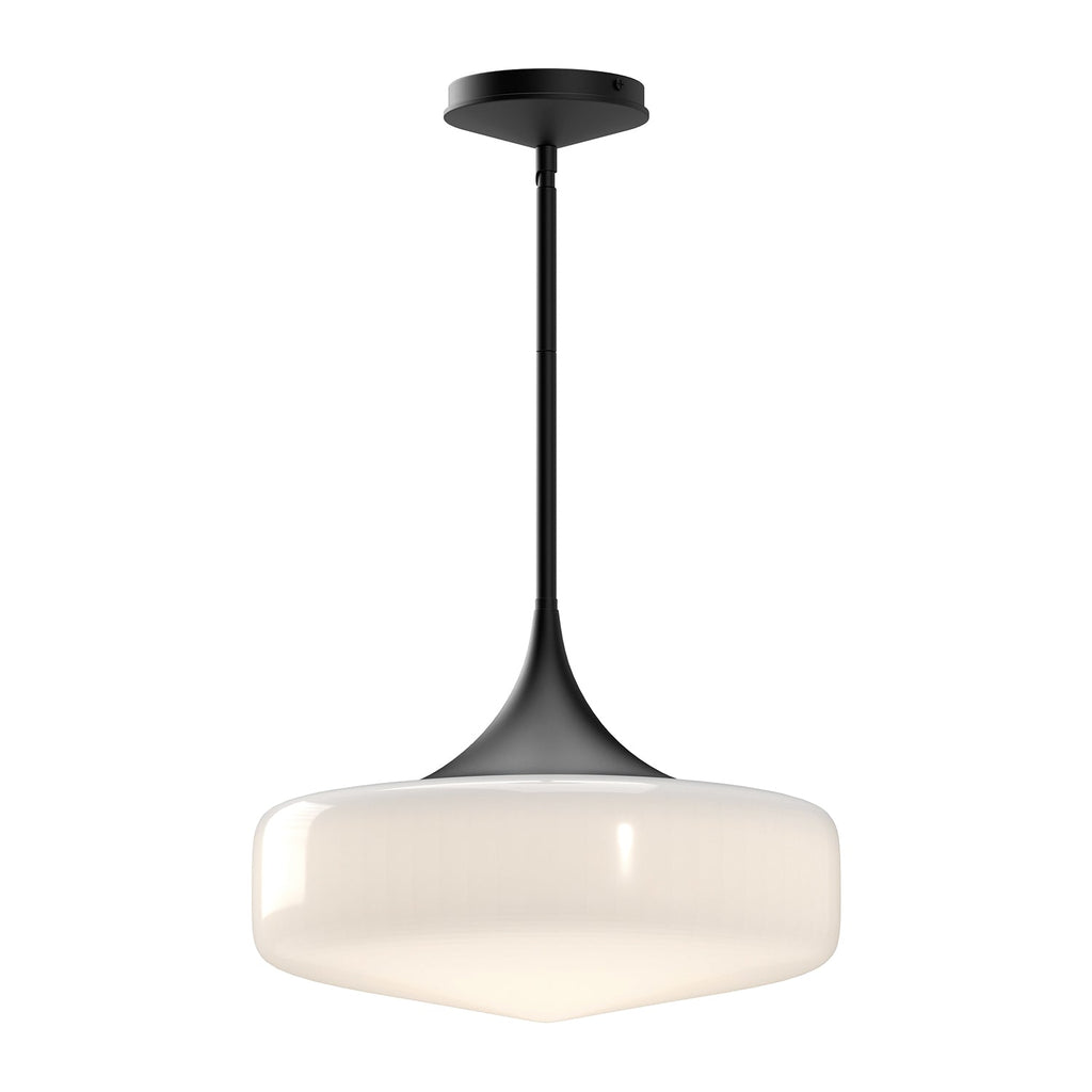 Lincoln 14-in Pendant — Glossy Opal Glass/Matte Black