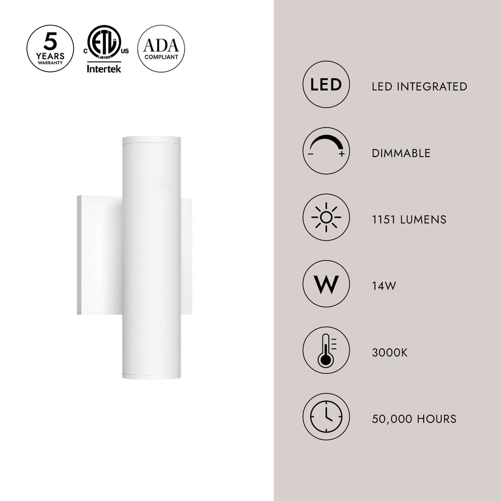 Lorna 9-in (2-in Dia.) Wall Sconce Up/Down Light