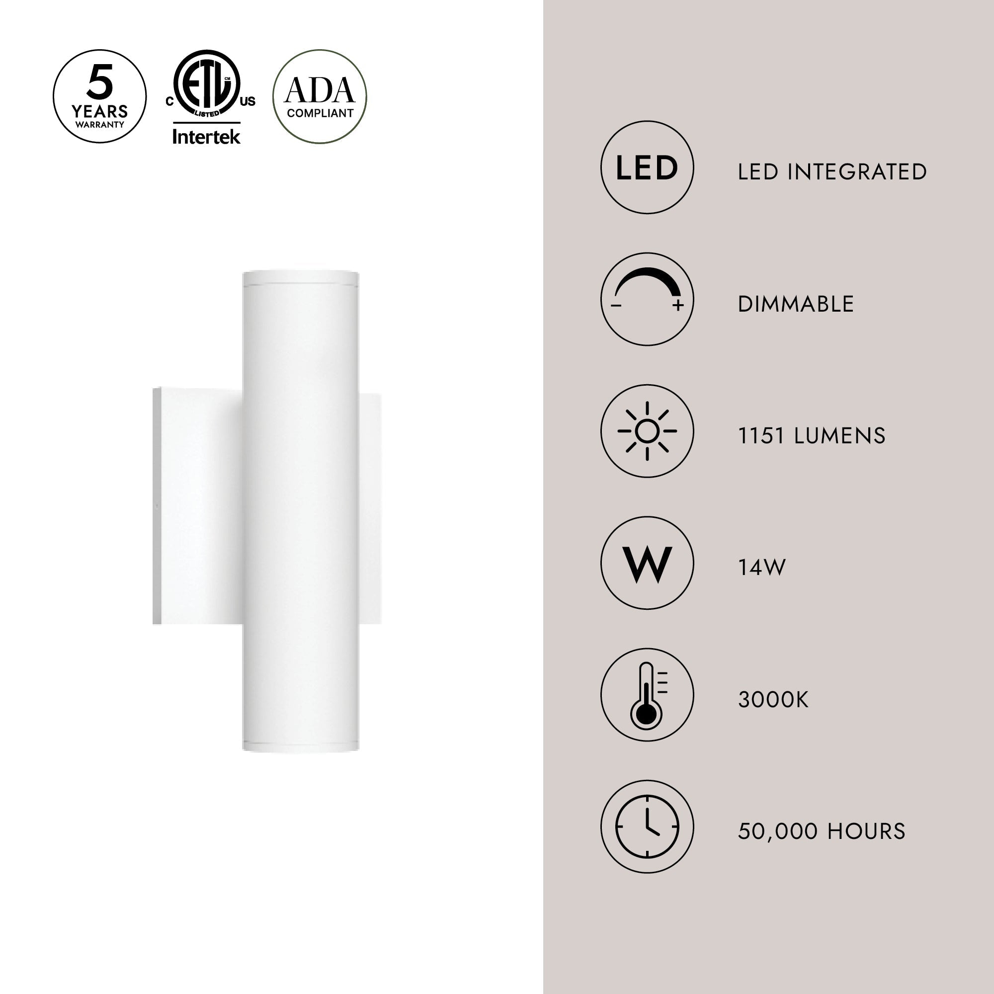 Lorna 9-in (2-in Dia.) Wall Sconce Up/Down Light