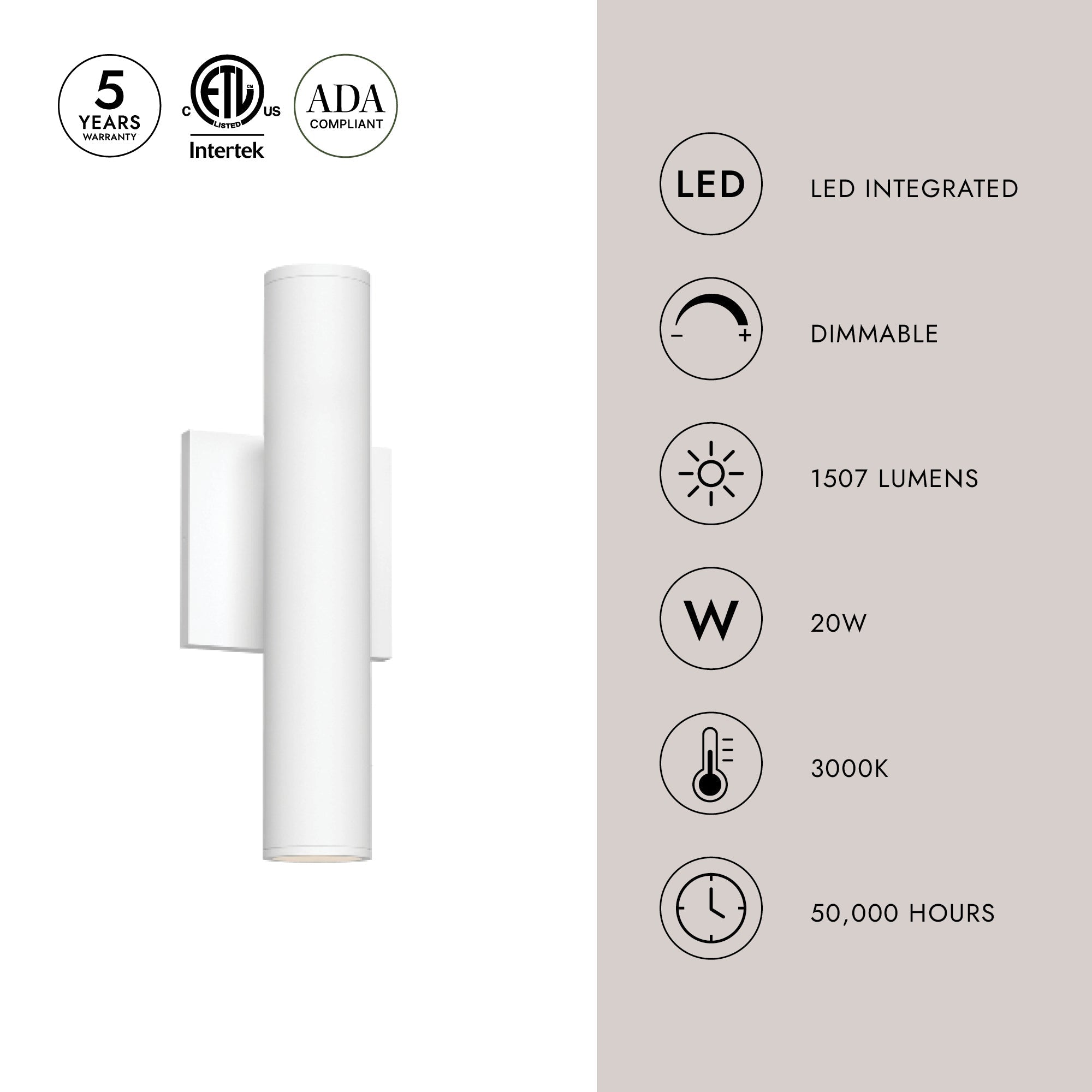 Lorna 12-in (2-in Dia.) Wall Sconce Up/Down Light