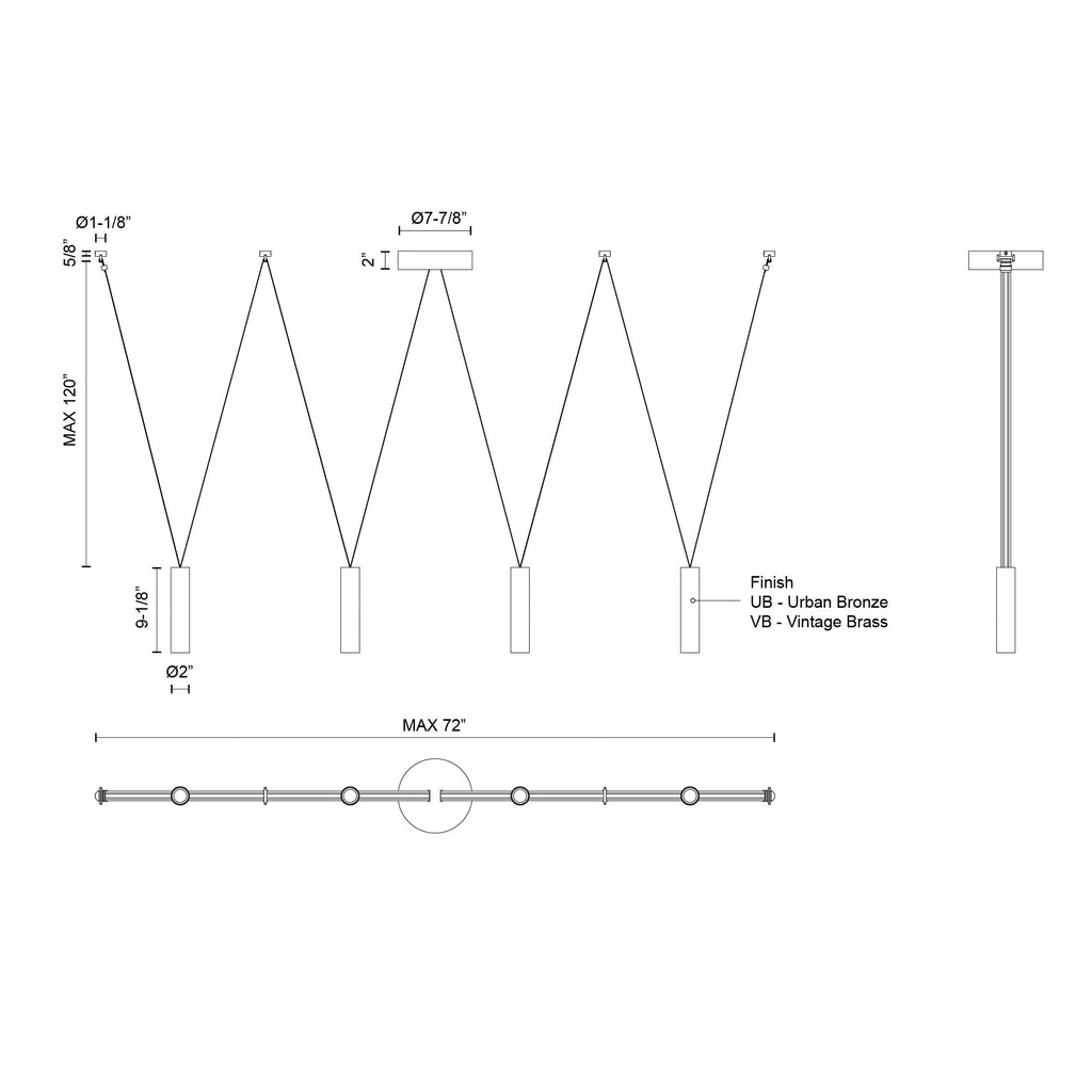 Mason 4 Head Linear Pendant – Adjustable with Metal Strap Detail