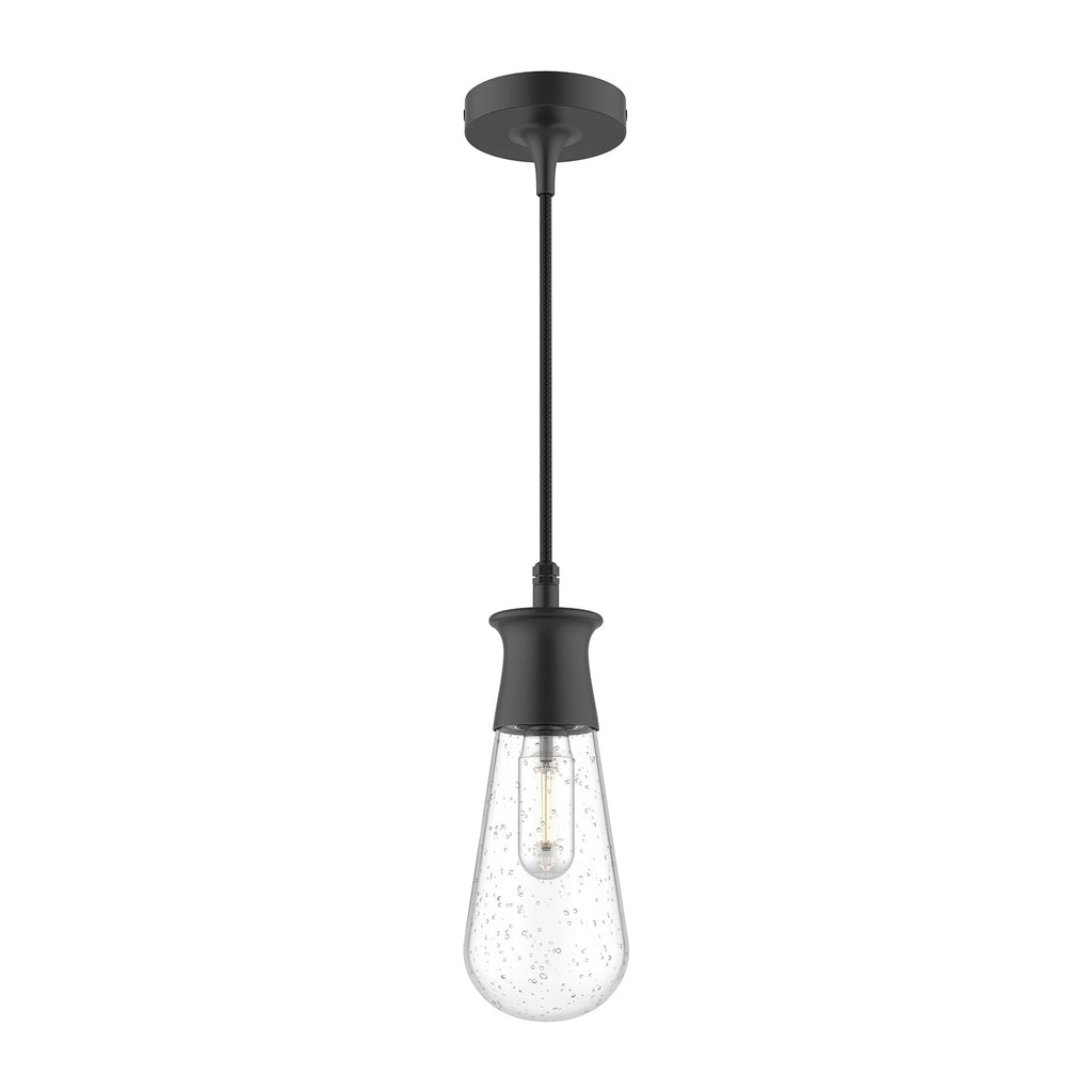 Marcel 4-in Exterior Pendant — Clear Bubble Glass/Textured Black