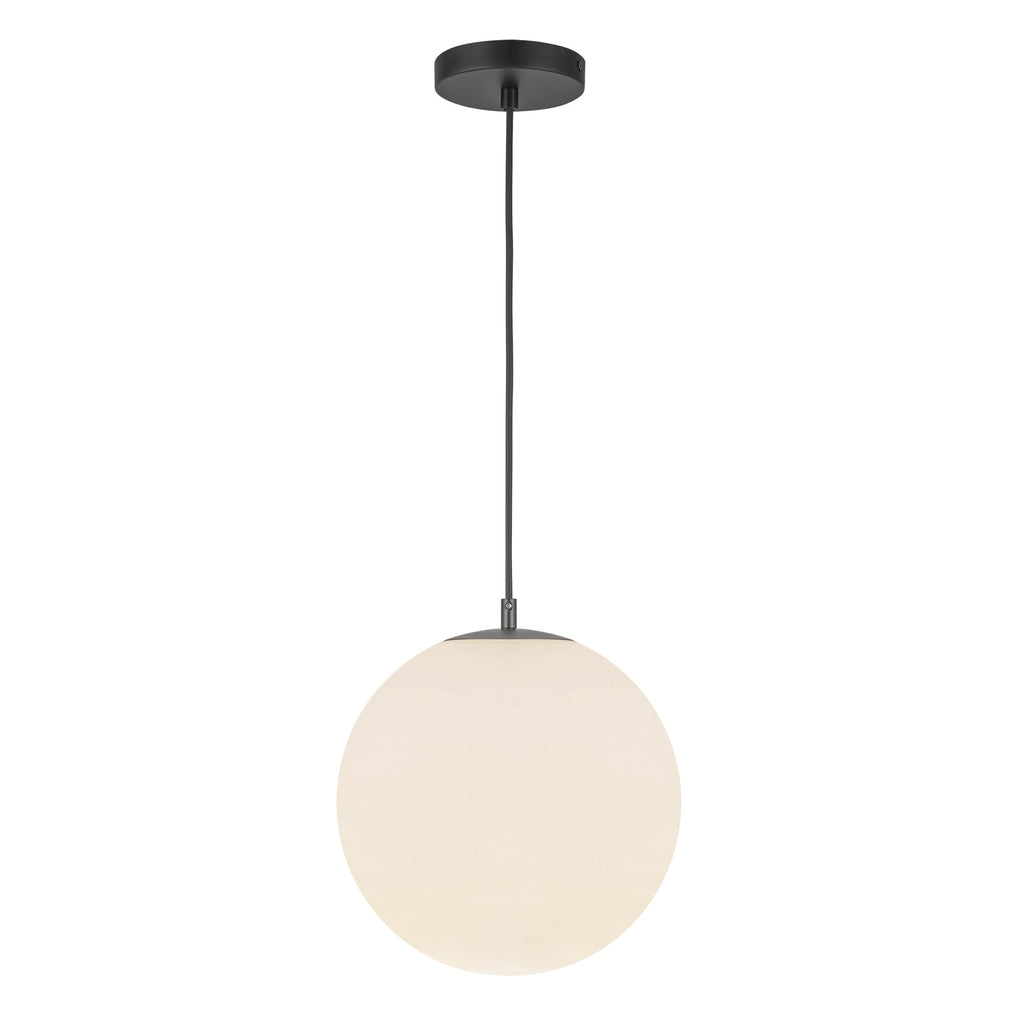 Marco 12-in LED Pendant — Black/Opal Glass [Universal Voltage and 5 Selectable Color Temperatures]