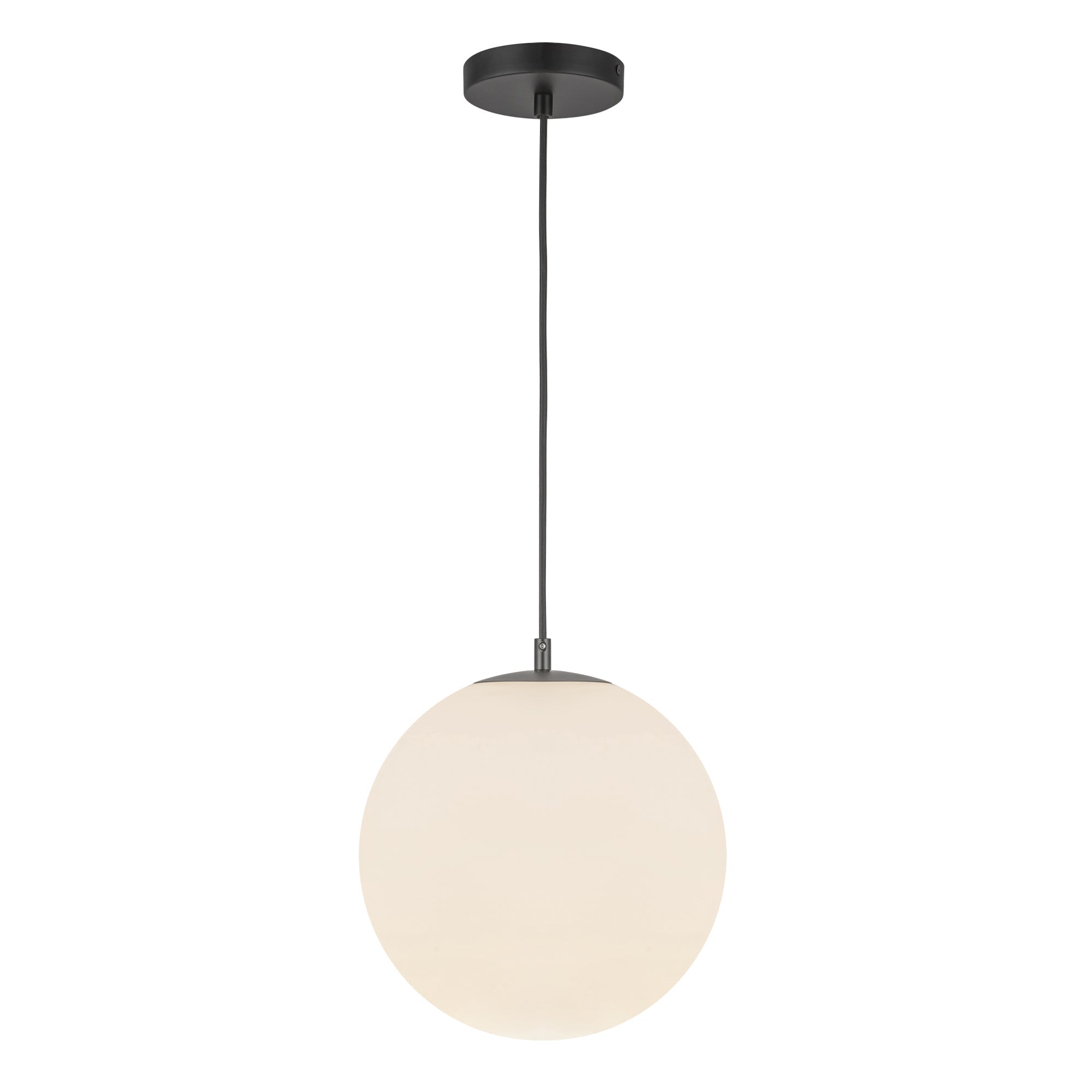 Marco 12-in LED Pendant — Black/Opal Glass [Universal Voltage and 5 Selectable Color Temperatures]