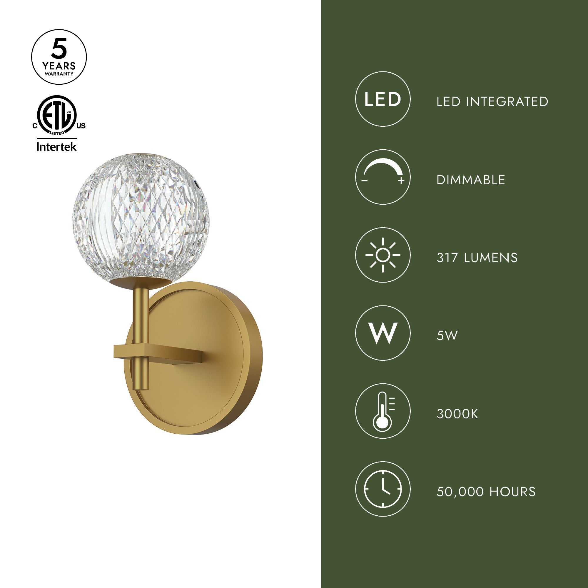 Marni 5-in Wall/Vanity Light