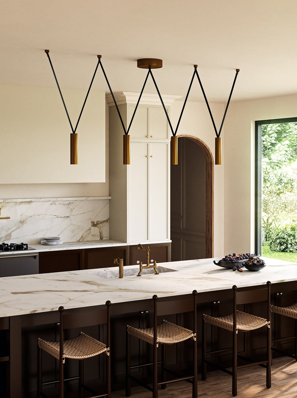 Mason 4 Head Linear Pendant – Adjustable with Metal Strap Detail