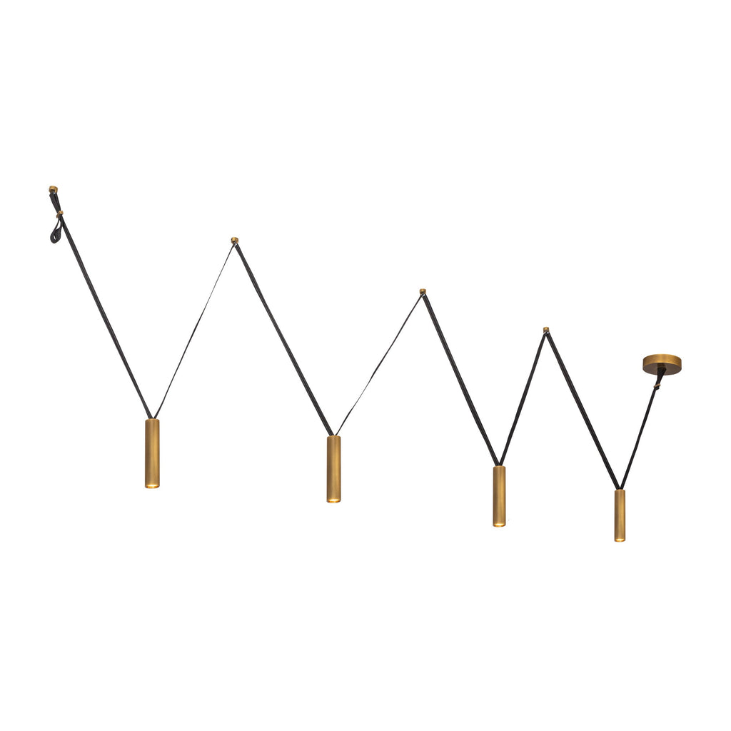 Mason 4 Head Linear Pendant – Adjustable with Metal Strap Detail — Vintage Brass