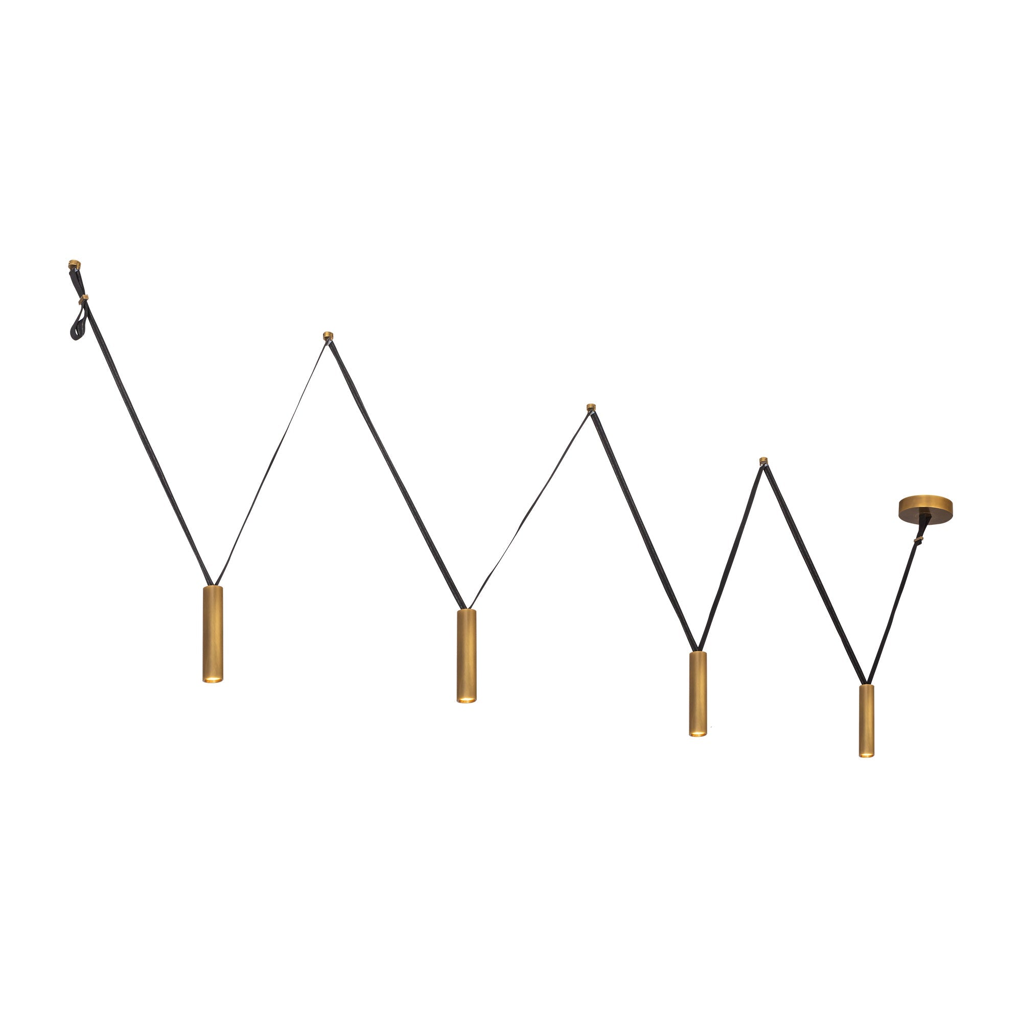 Mason 4 Head Linear Pendant – Adjustable with Metal Strap Detail — Vintage Brass