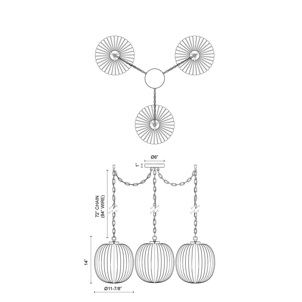 Cherise 12-in 3-Head Multi Pendant