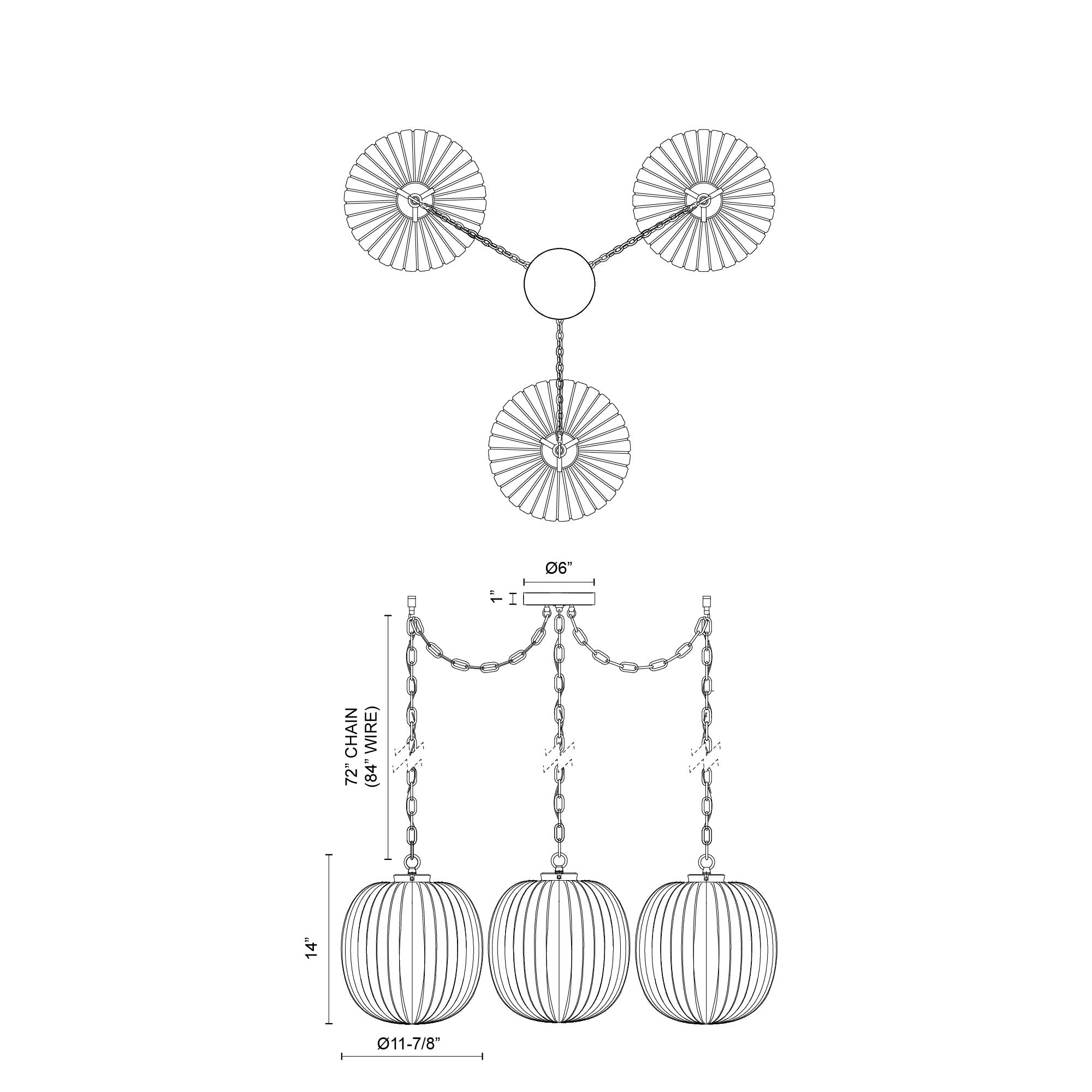 Cherise 12-in 3-Head Multi Pendant