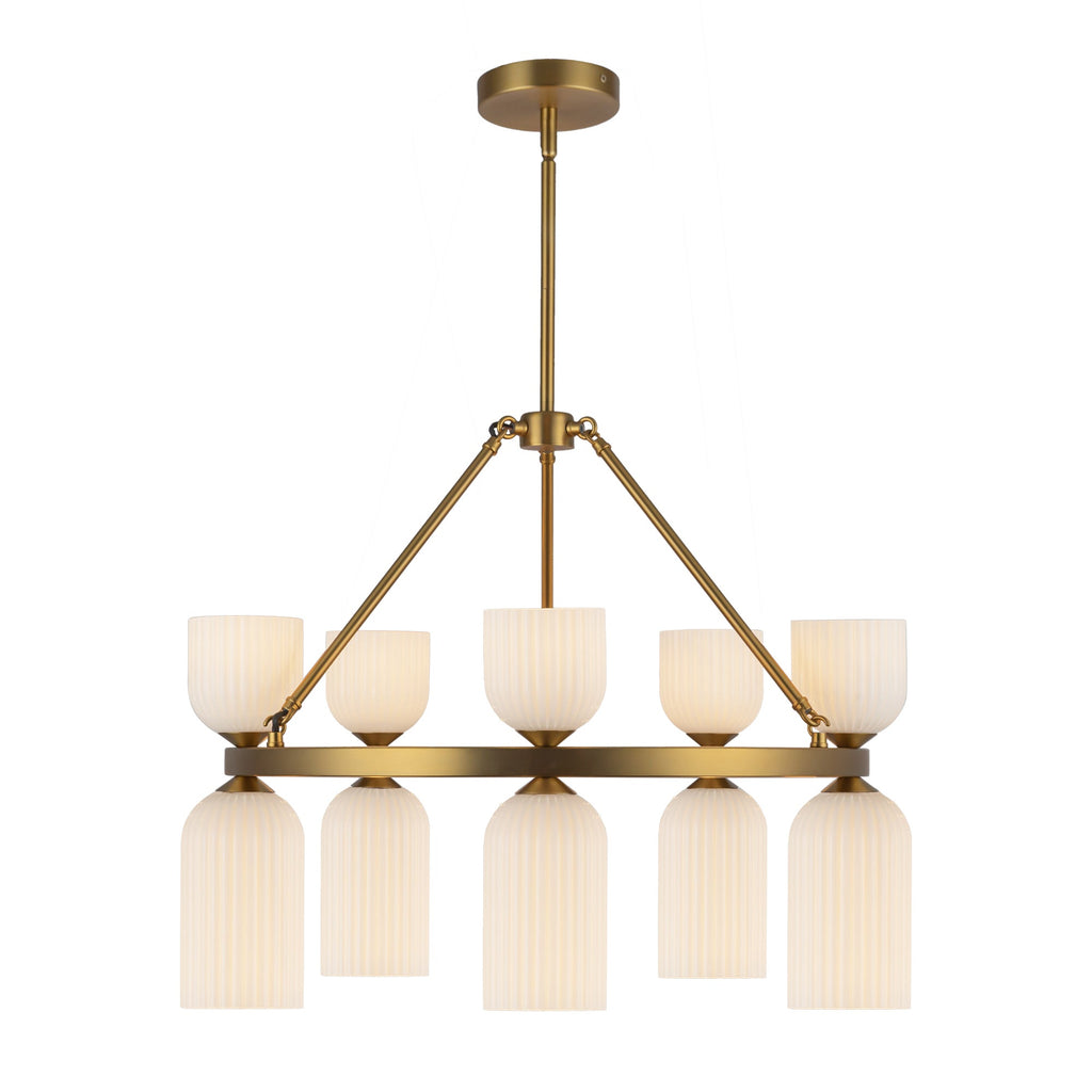 Nelly 26-in Chandelier — Brushed Gold/Glossy Ribbed Opal Glass