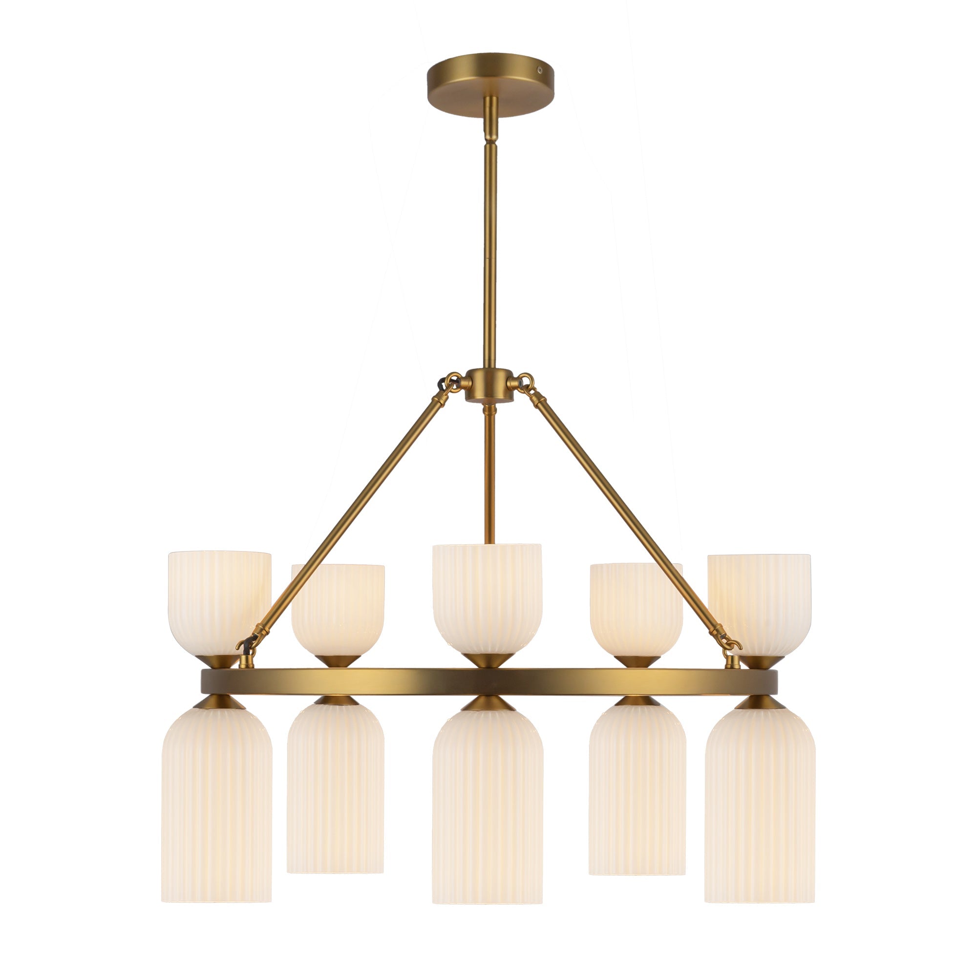 Nelly 26-in Chandelier — Brushed Gold/Glossy Ribbed Opal Glass