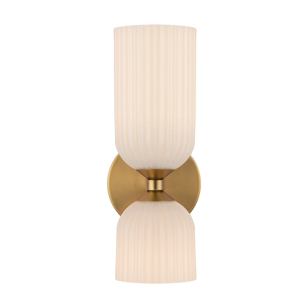 Nelly 12-in Wall/Vanity Light — Brushed Gold/Glossy Ribbed Opal Glass