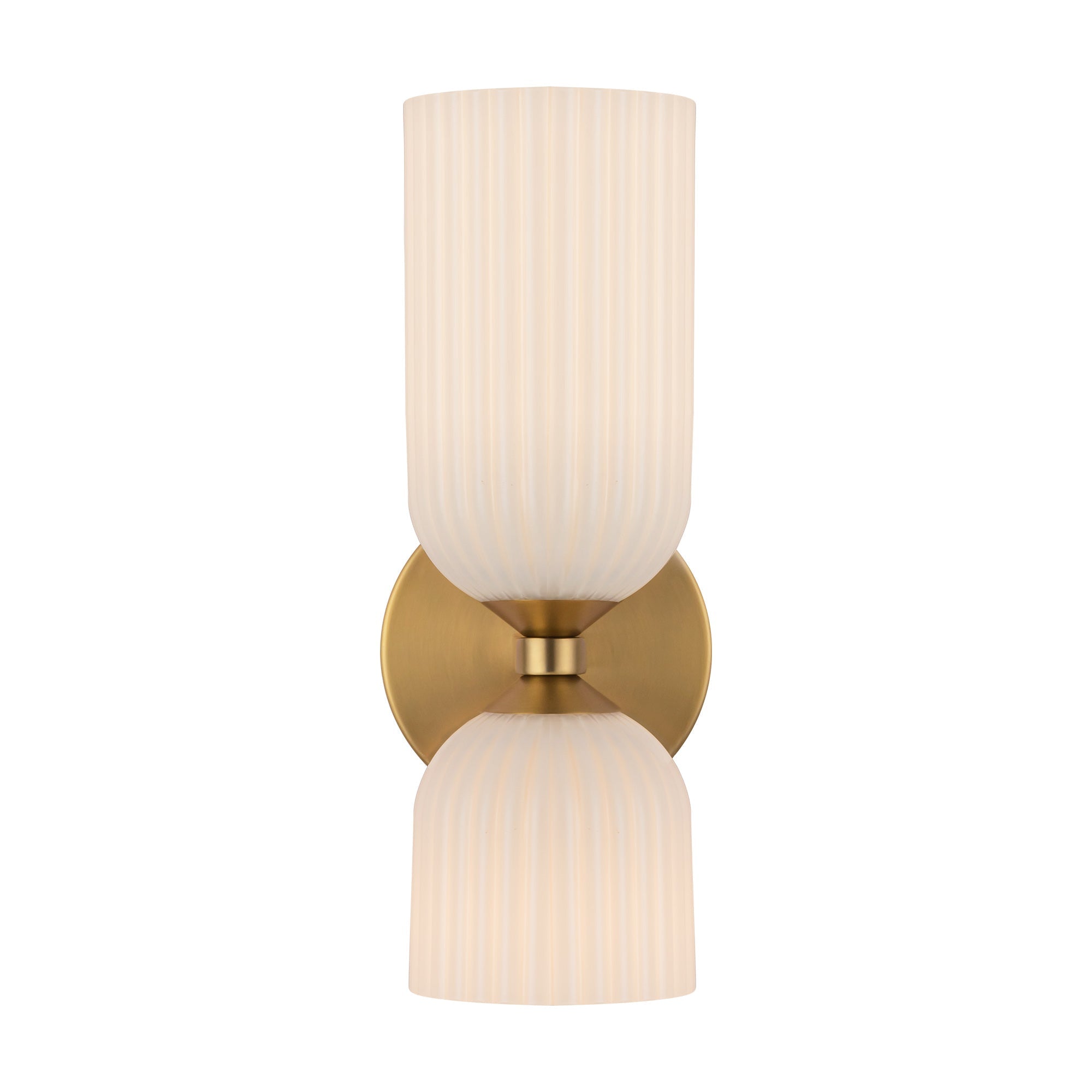 Nelly 12-in Wall/Vanity Light — Brushed Gold/Glossy Ribbed Opal Glass