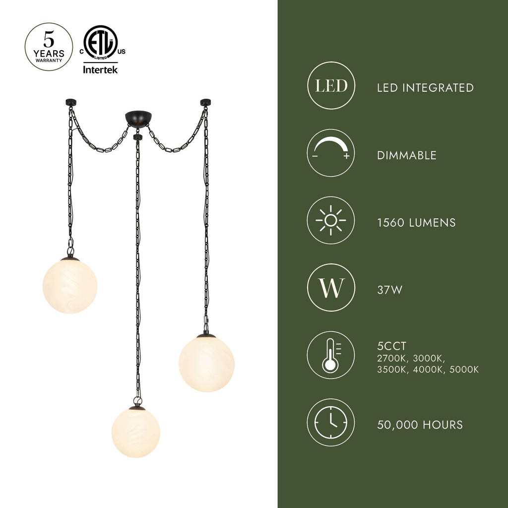 Petra 12-in 3-Head Chandelier