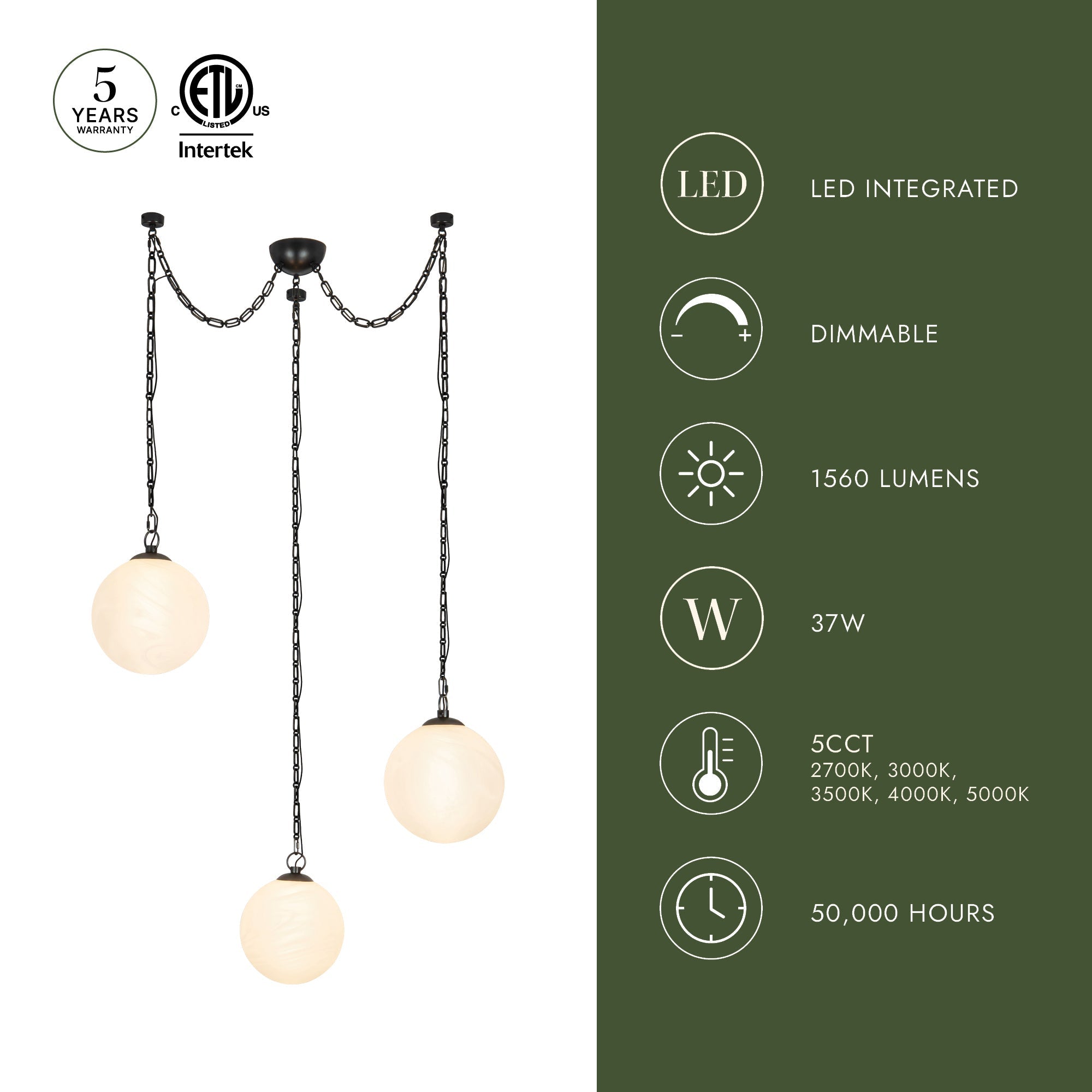 Petra 12-in 3-Head Chandelier