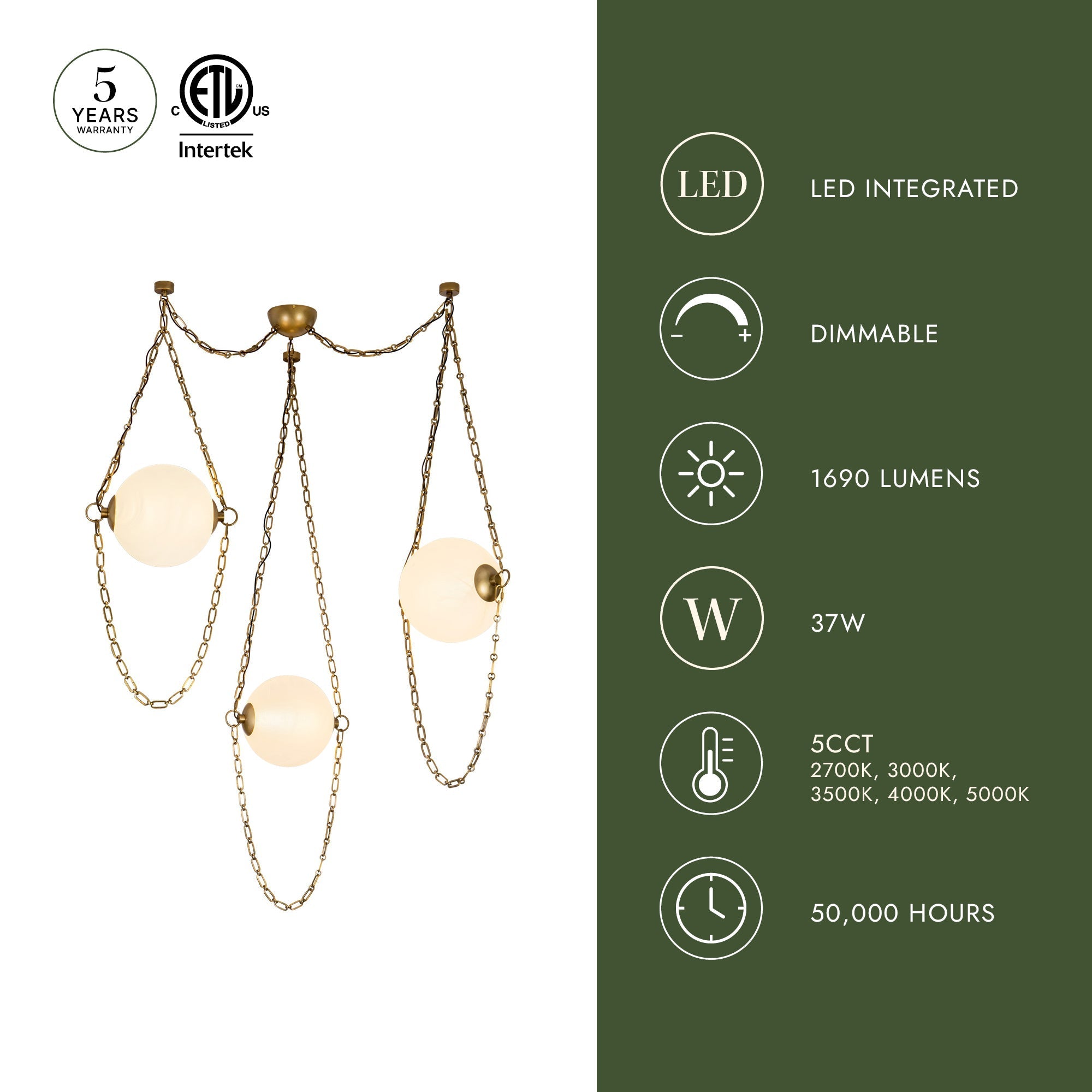 Petra 10-in 3-Head Chandelier