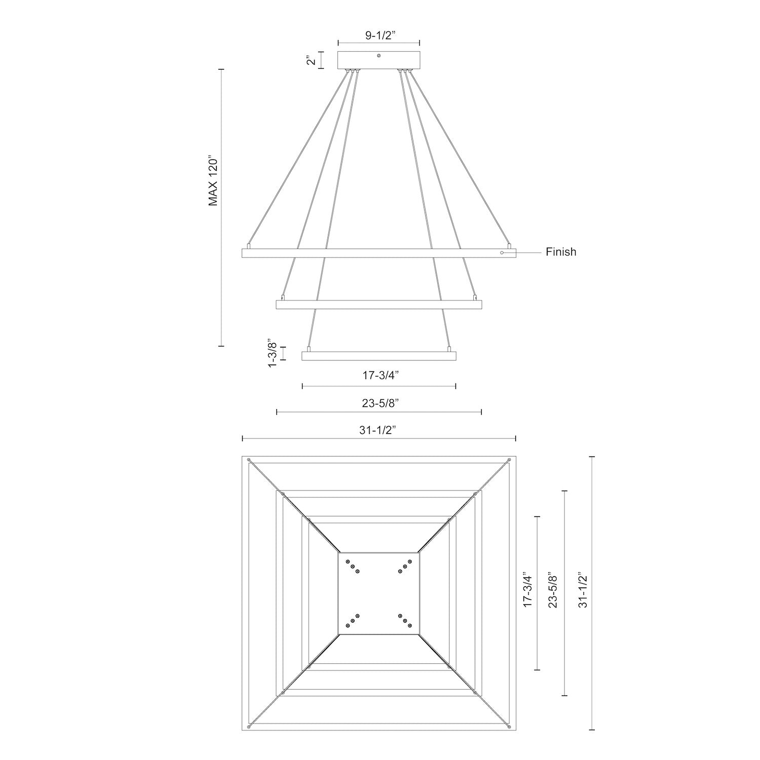 Piazza 32-in 3 Layer Chandelier