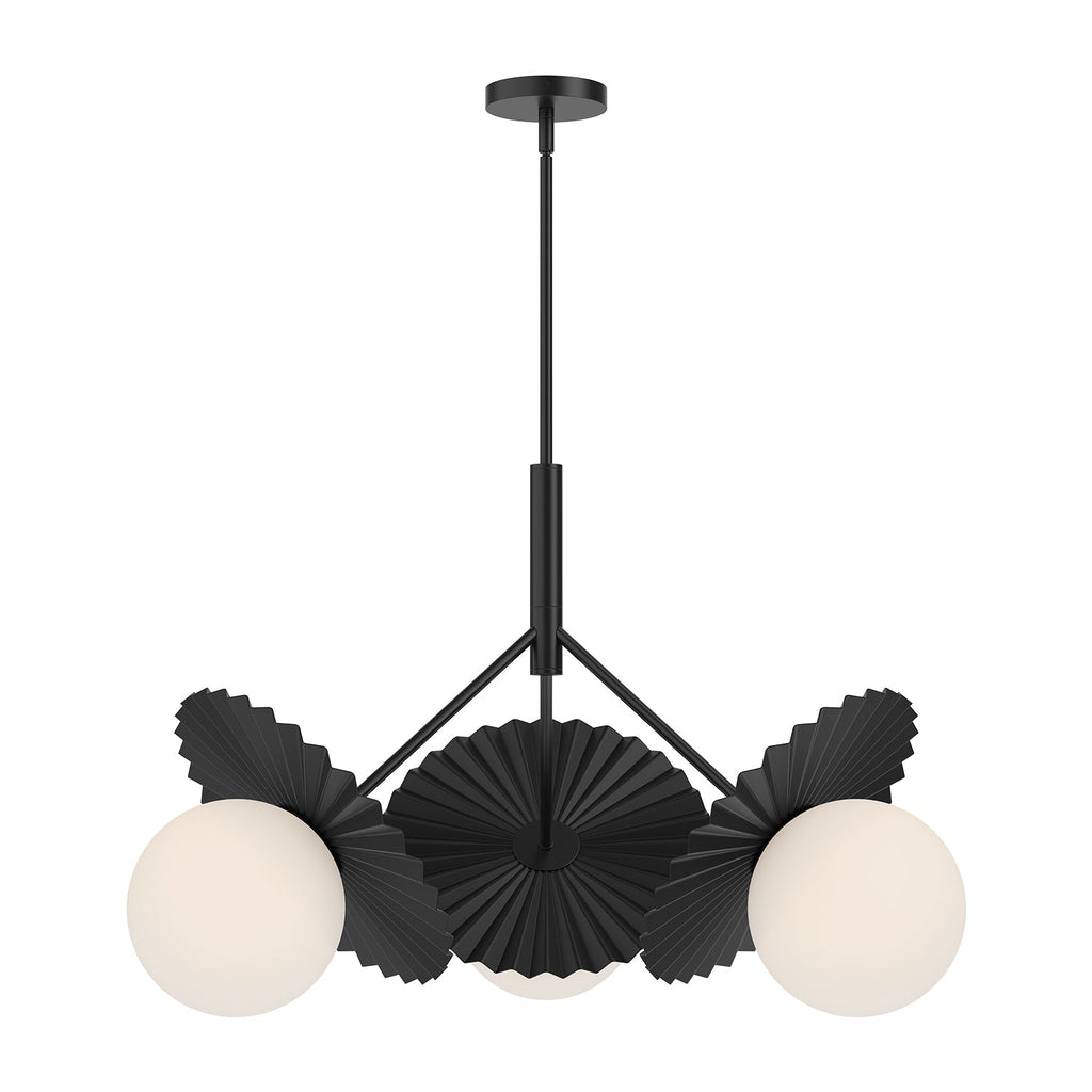Plume 34-in Chandelier — Matte Black/Opal Glass