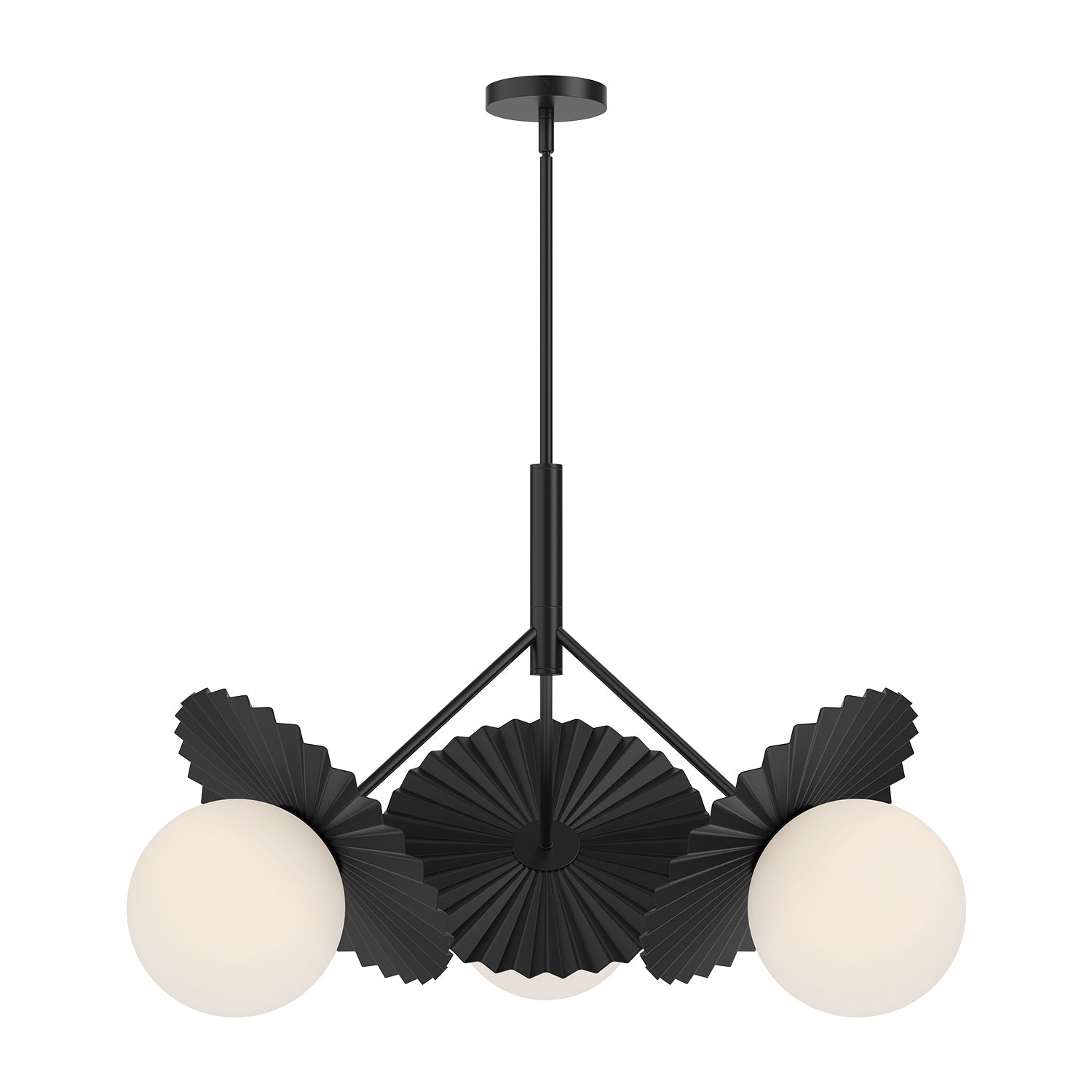 Plume 34-in Chandelier — Matte Black/Opal Glass