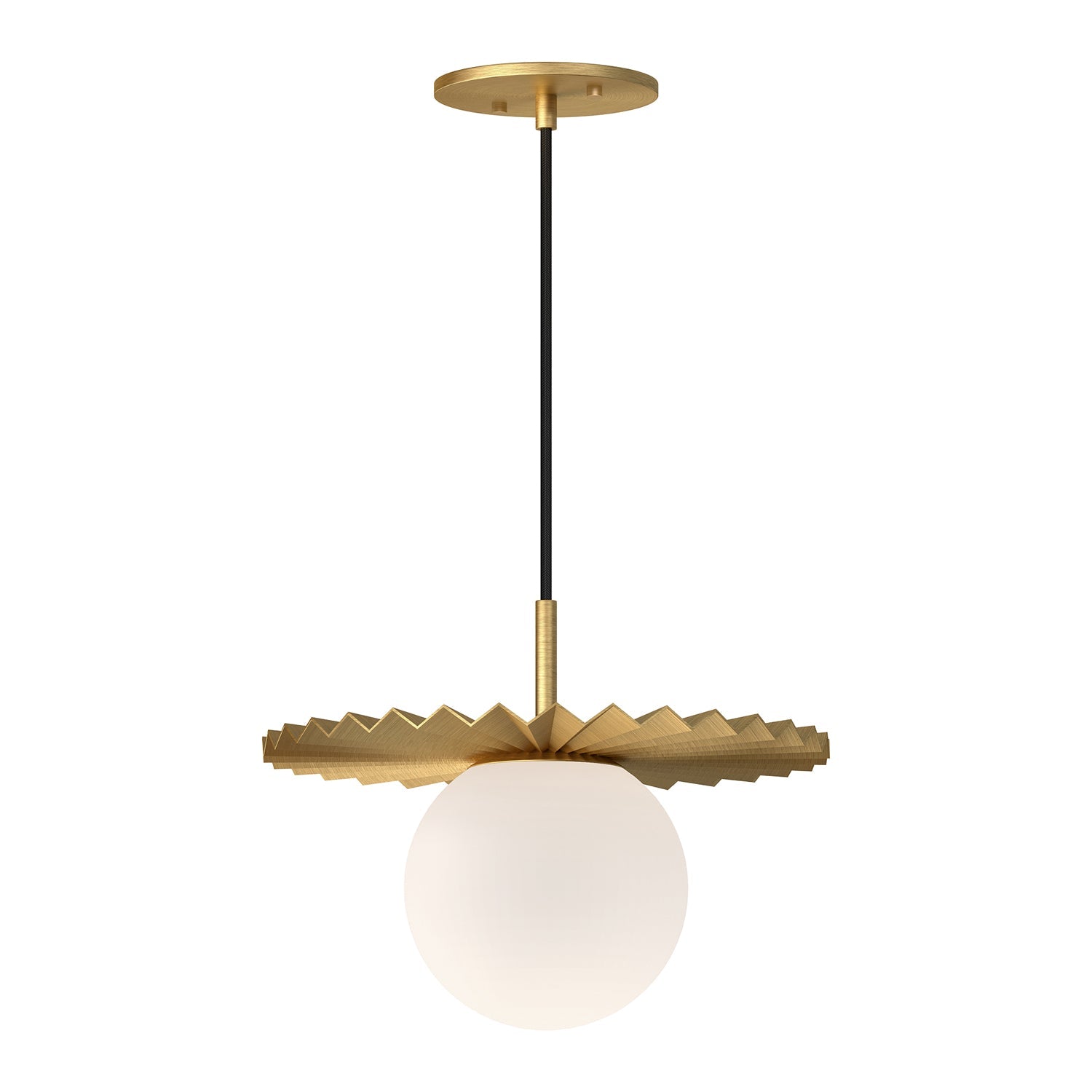 Plume 12-in Pendant — Brushed Gold/Opal Matte Glass