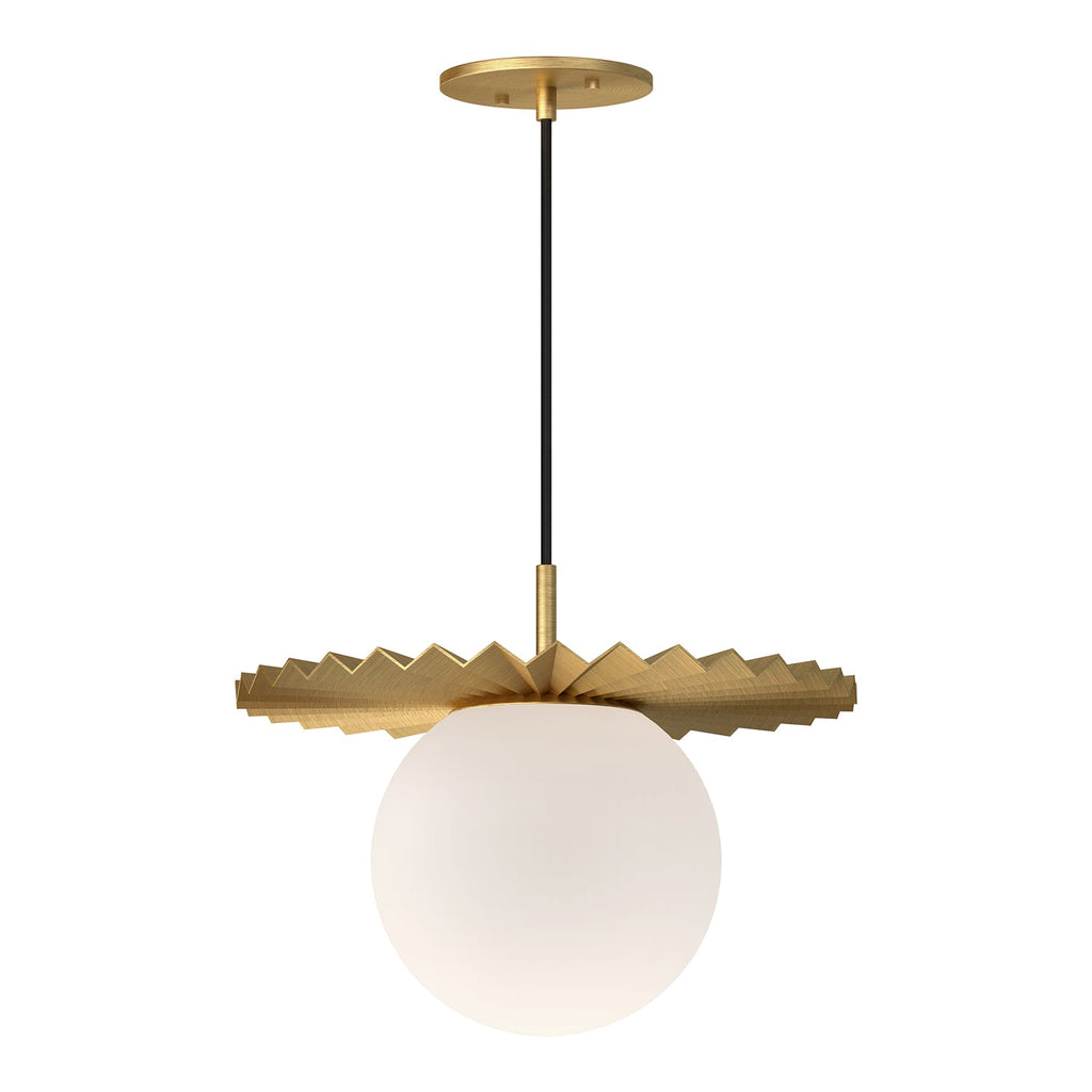 Plume 14-in Pendant — Brushed Gold/Opal Matte Glass