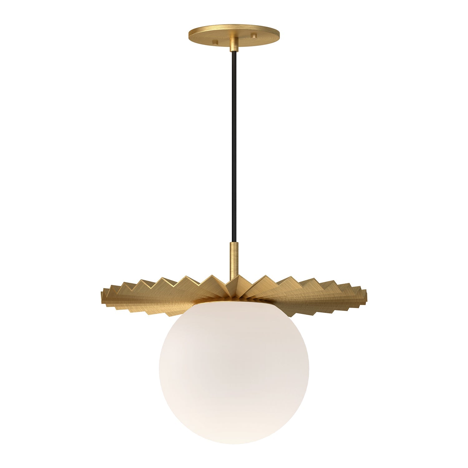 Plume 14-in Pendant — Brushed Gold/Opal Matte Glass