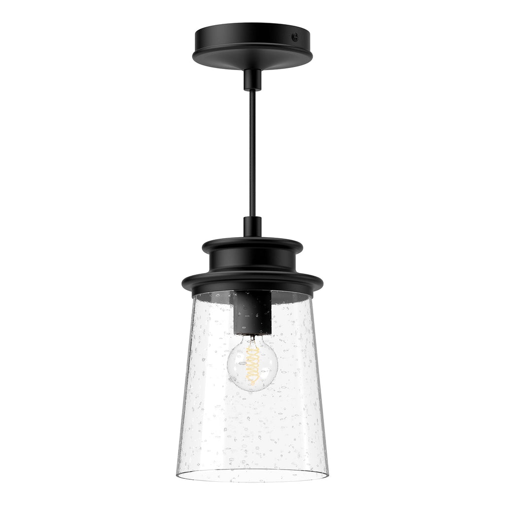 Quincy 6-in Exterior Pendant — Clear Bubble Glass/Textured Black