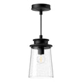 Quincy 6-in Exterior Pendant — Clear Bubble Glass/Textured Black