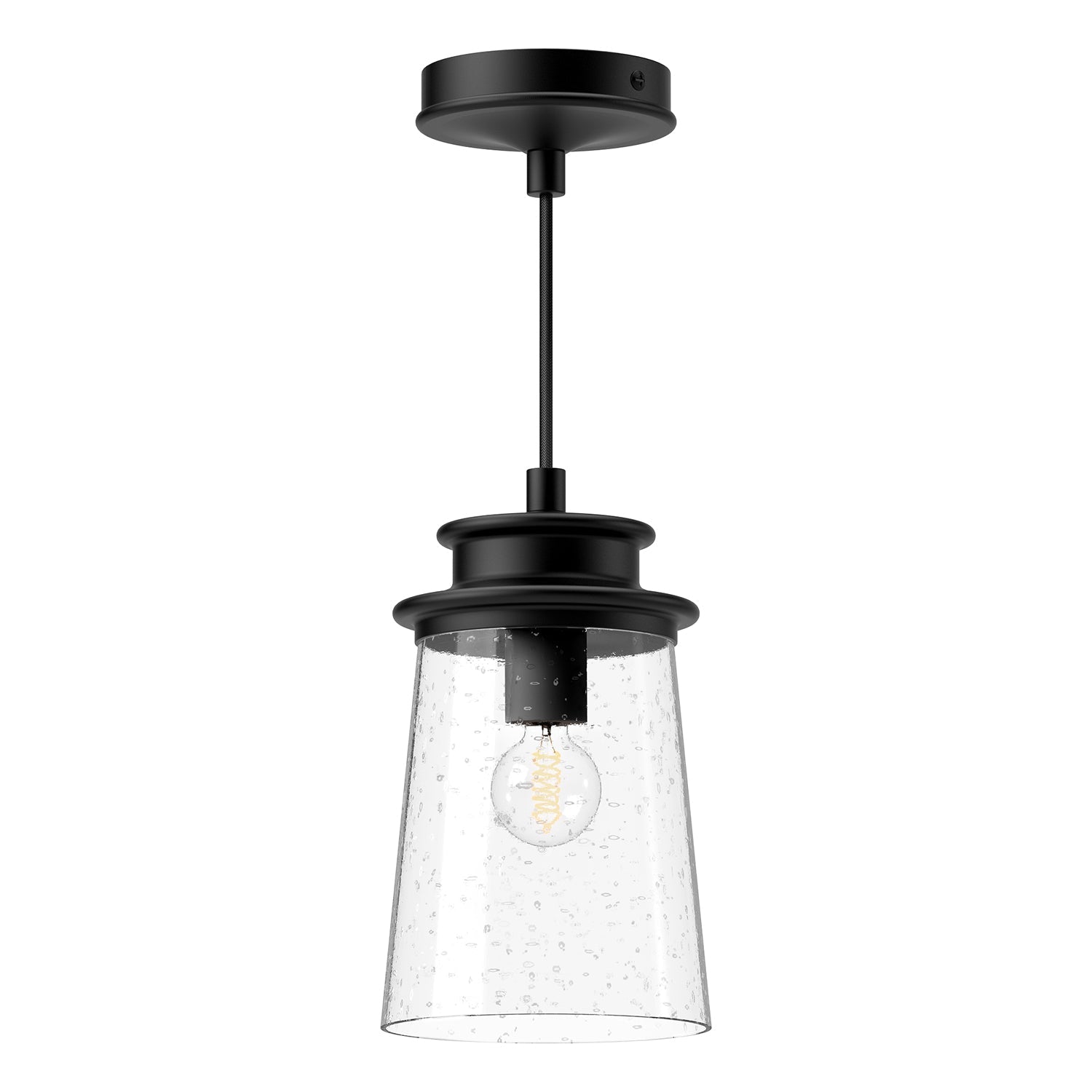 Quincy 6-in Exterior Pendant — Clear Bubble Glass/Textured Black