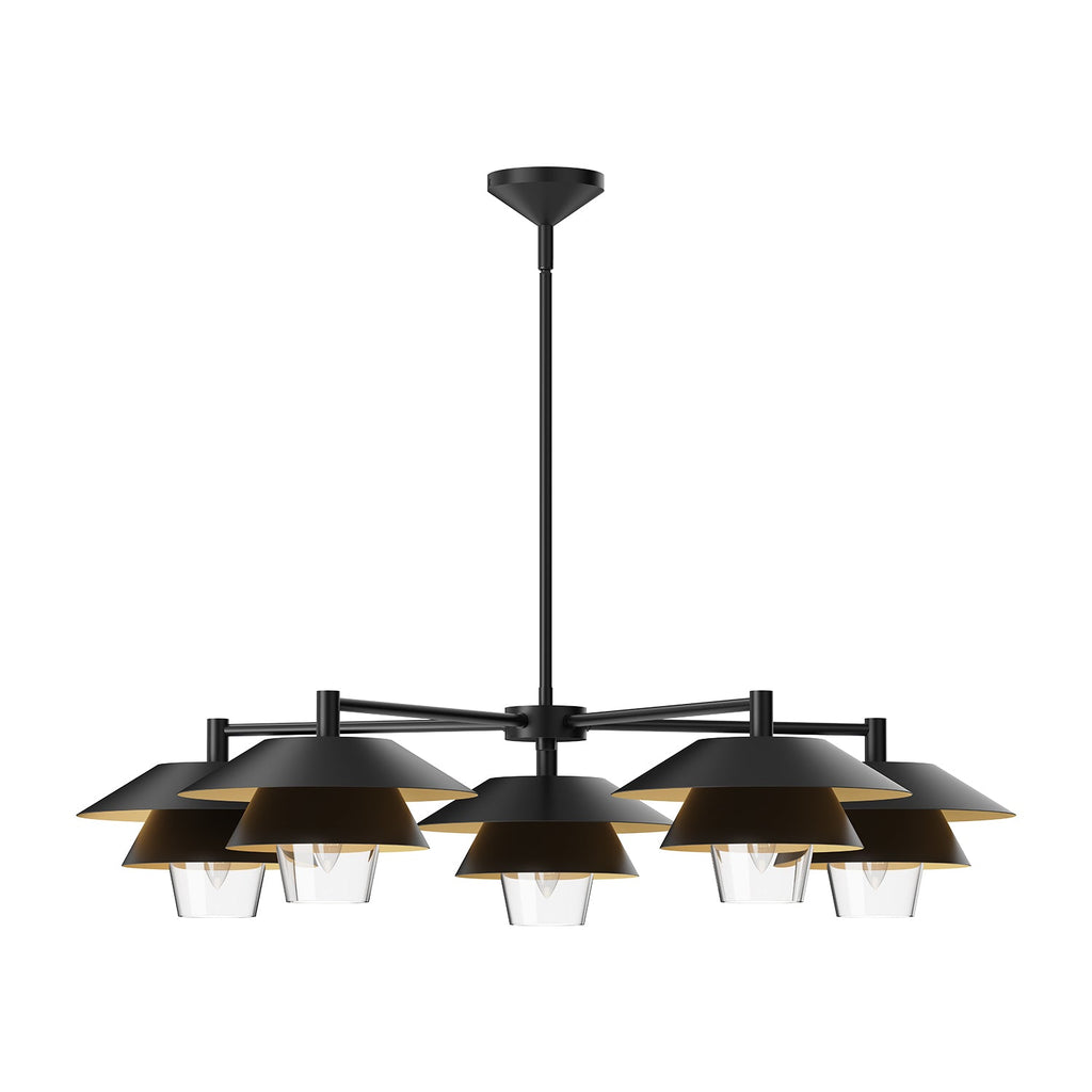 Tetsu 38-in Chandelier — Matte Black/Clear Glass