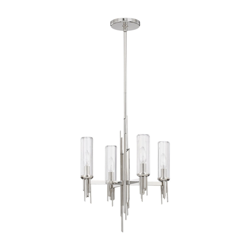 Torres 18-in Chandelier — Polished Nickel/Ribbed Glass