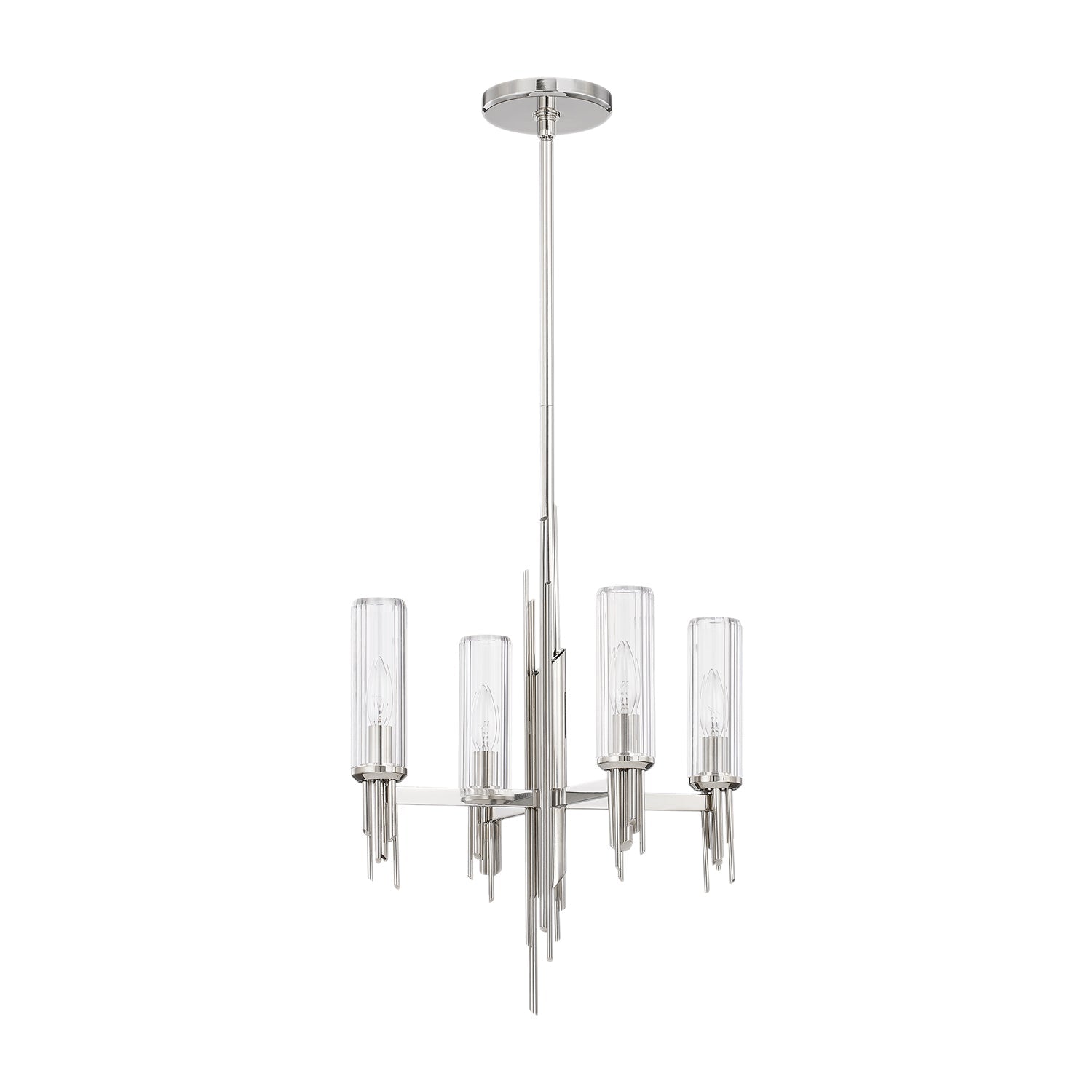 Torres 18-in Chandelier — Polished Nickel/Ribbed Glass