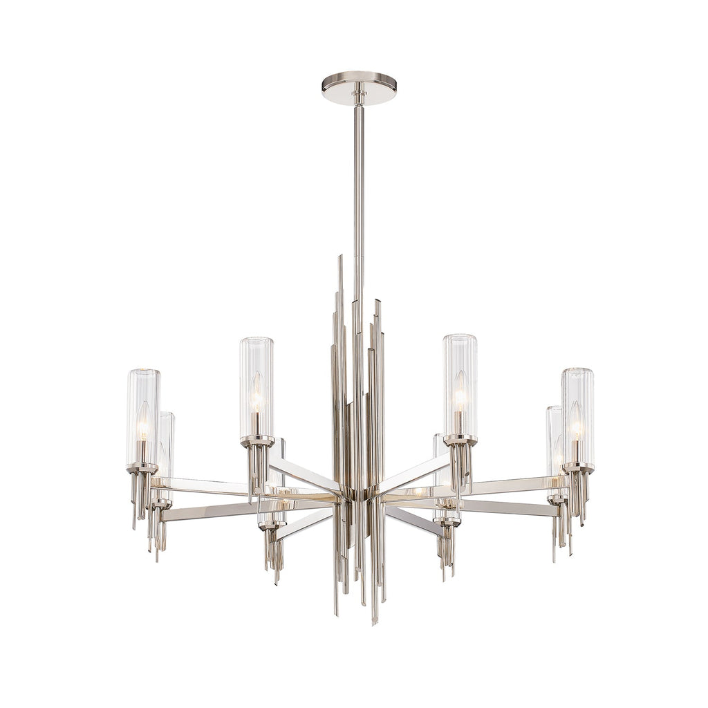 Torres 36-in Chandelier — Polished Nickel/Ribbed Glass