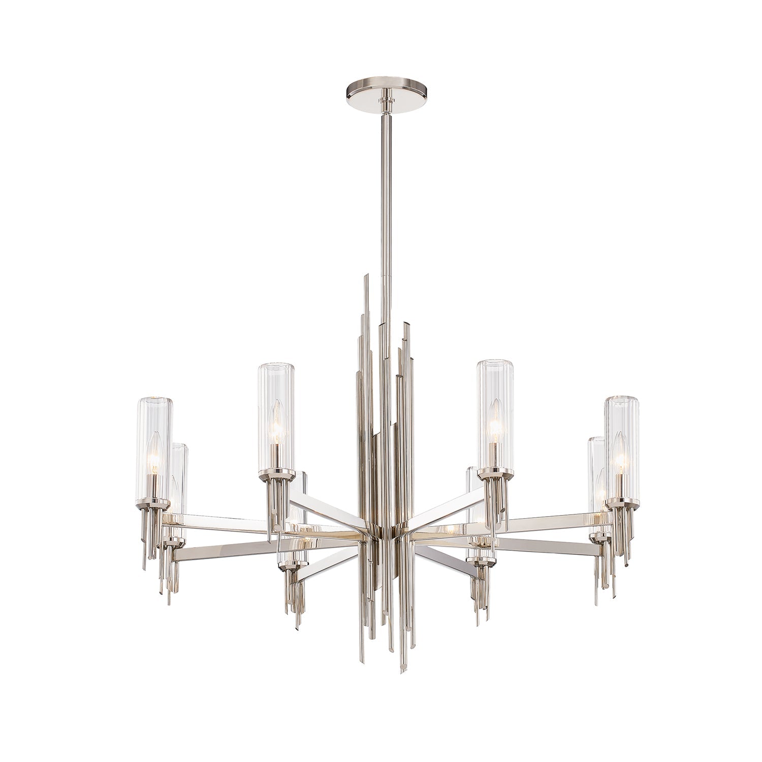 Torres 36-in Chandelier — Polished Nickel/Ribbed Glass