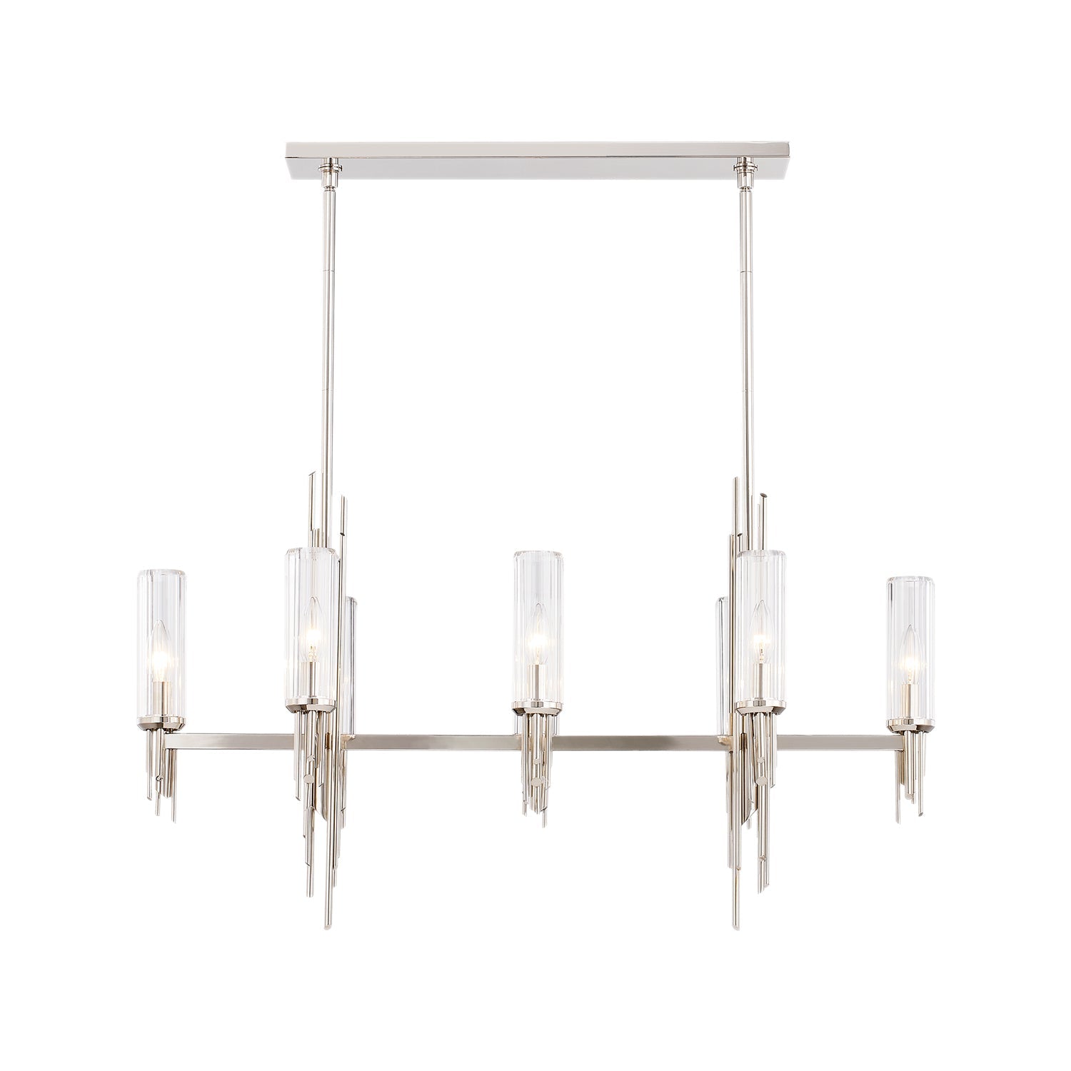 Torres 38-in Linear Pendant — Polished Nickel/Ribbed Glass