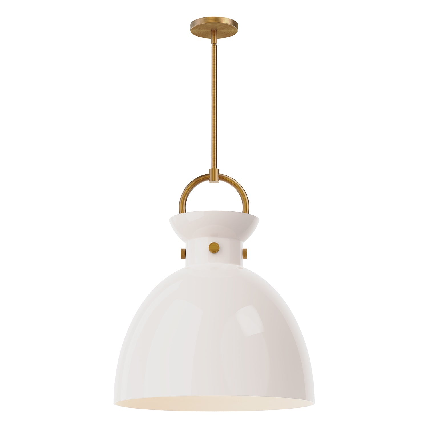 Waldo 18-in Pendant — Aged Gold/Glossy Opal Glass