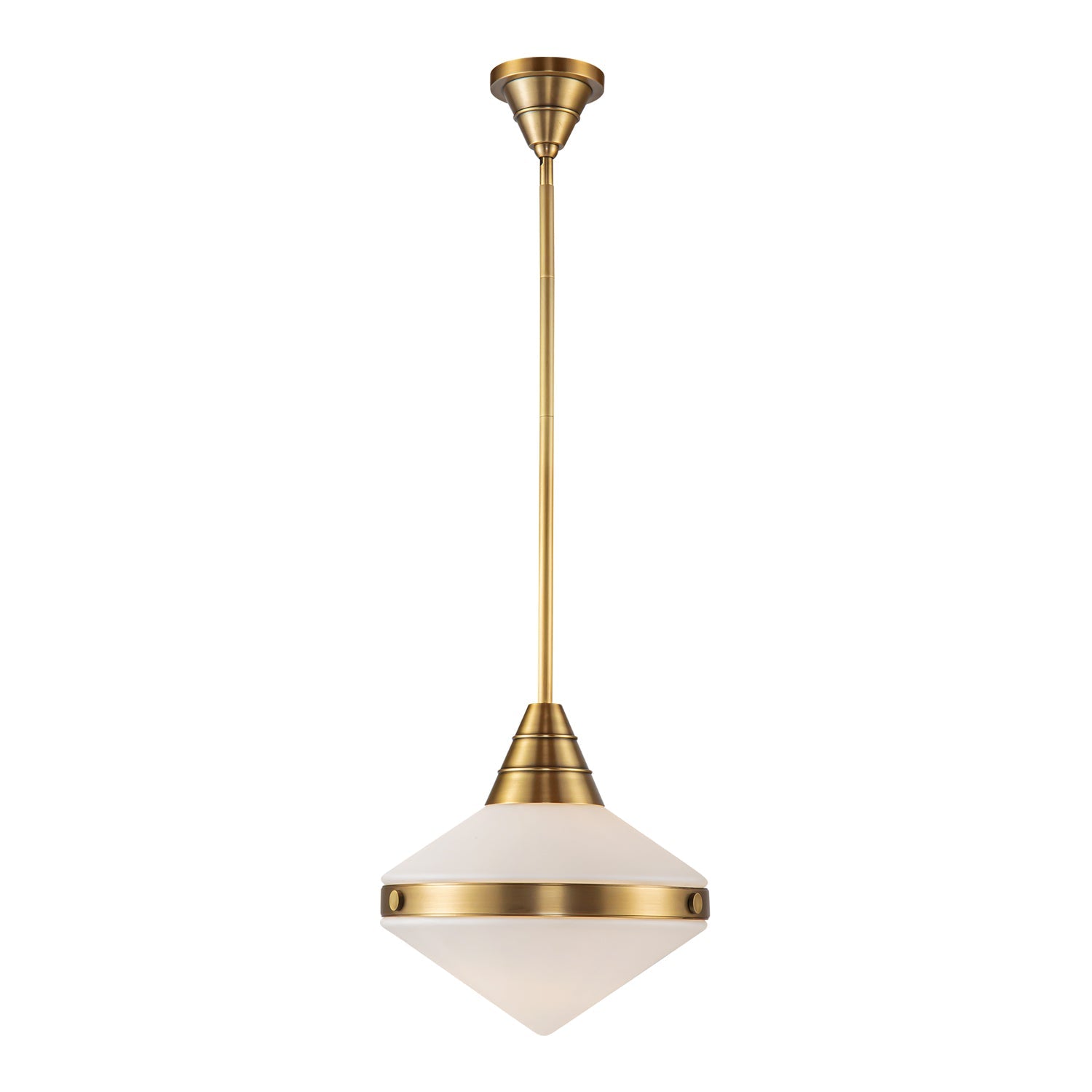 Willard 14-in Pendant — Vintage Brass/Opal Matte Glass