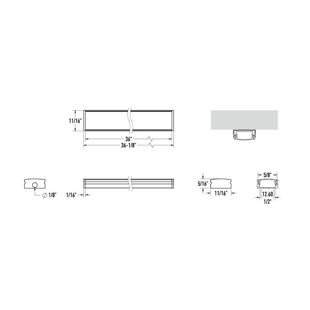 3FT Aluminum extrusion Surface mounted - Black