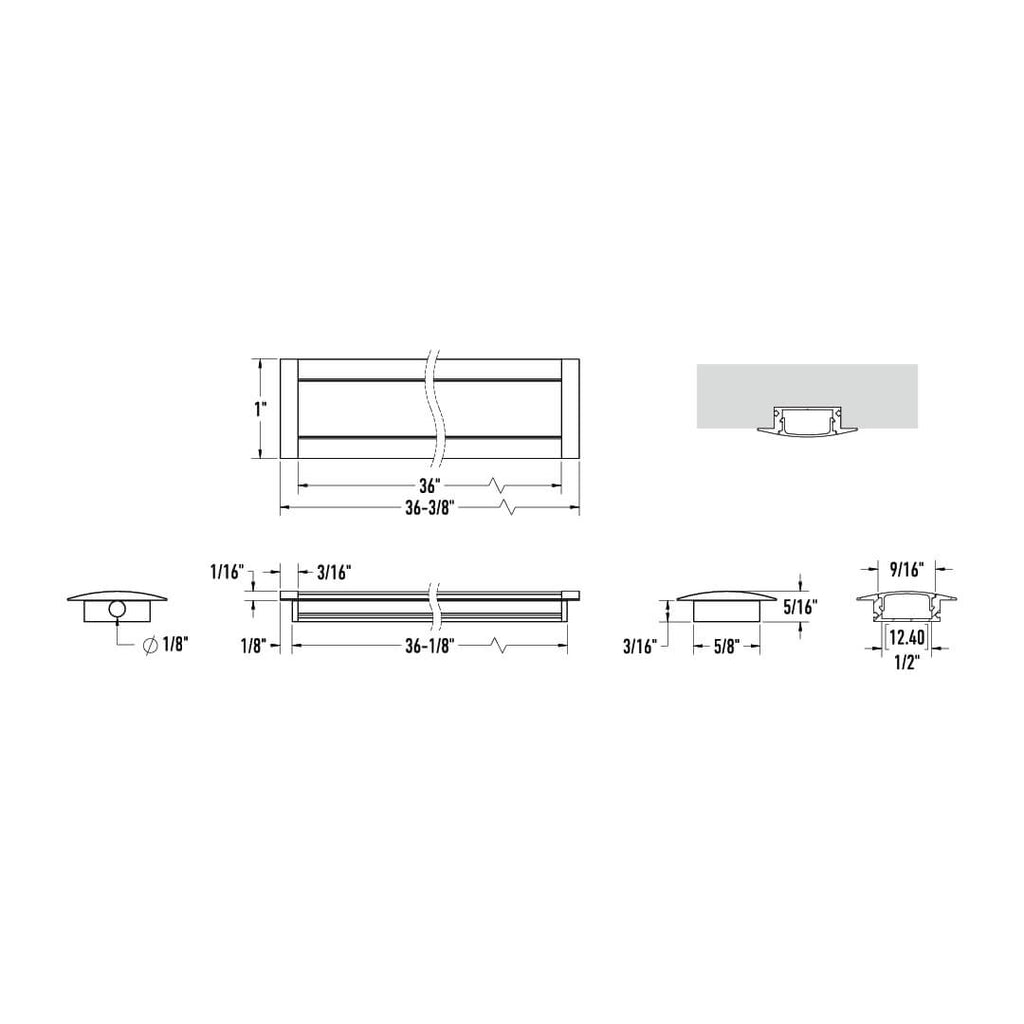 3FT Aluminum extrusion Recessed - Black
