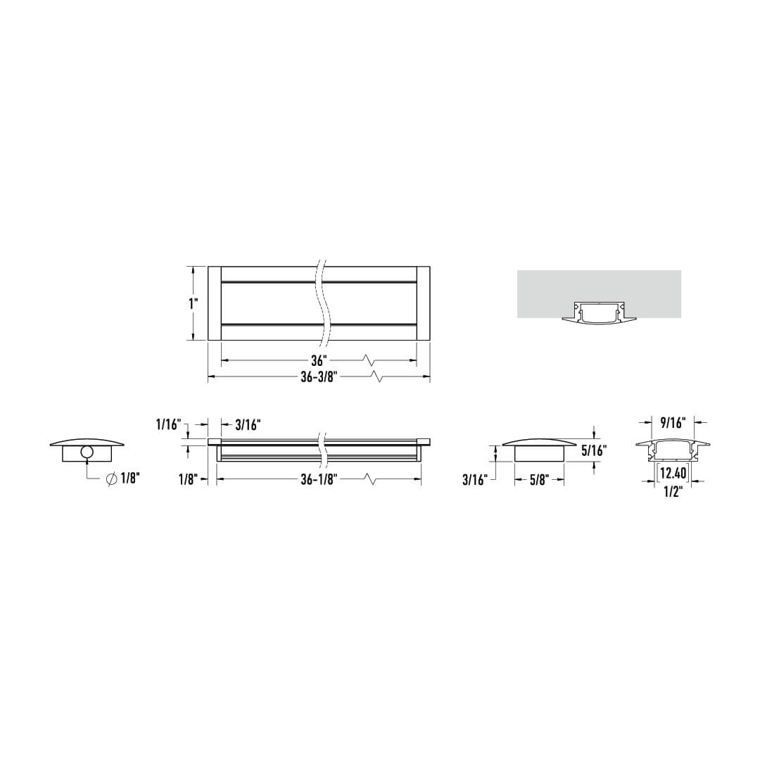 3FT Aluminum extrusion Recessed - Black