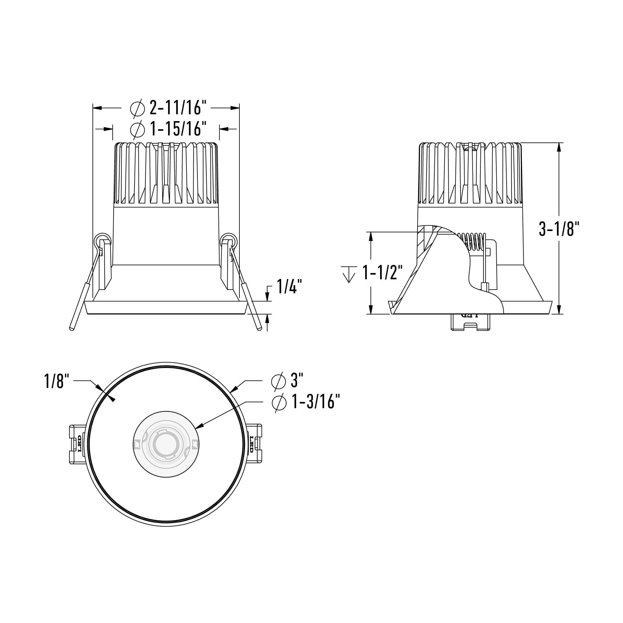 2in almost trimless downlight, 5CCT & Dim-To-Warm - Black
