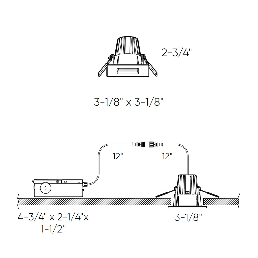 Square regressed recessed light - universal 120V-347V, 0-10V dimming