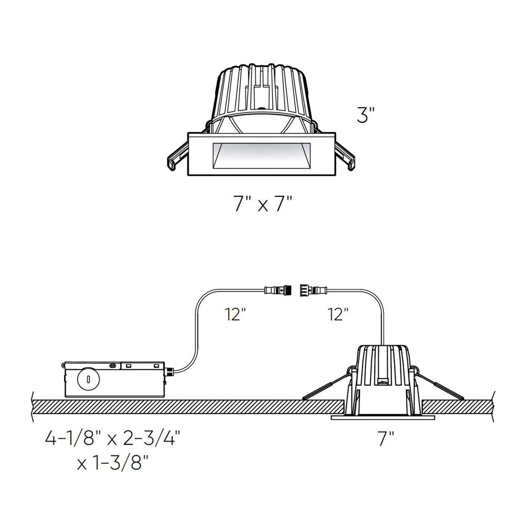 Square regressed recessed light - universal 120V-347V, 0-10V dimming