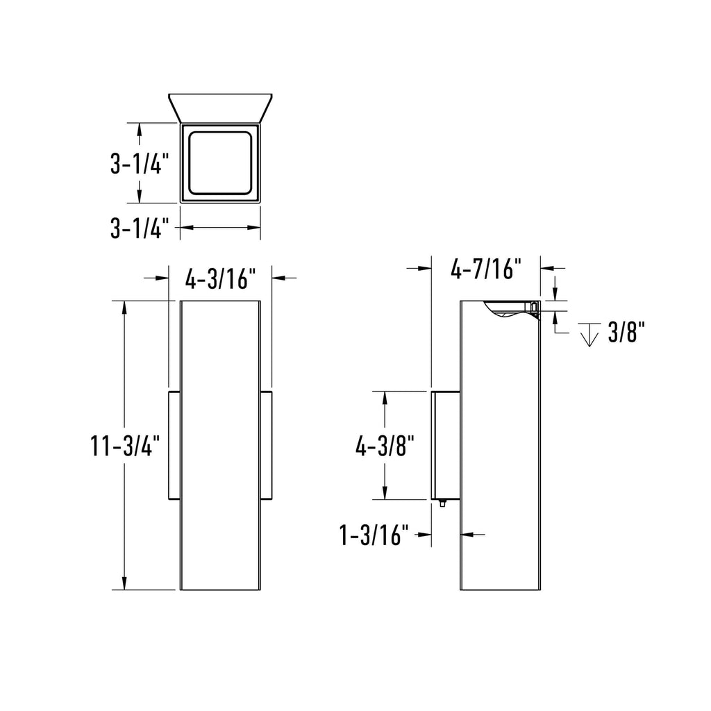 4in Square Wall Sconce, 120-347v, 0-10v dim - Black