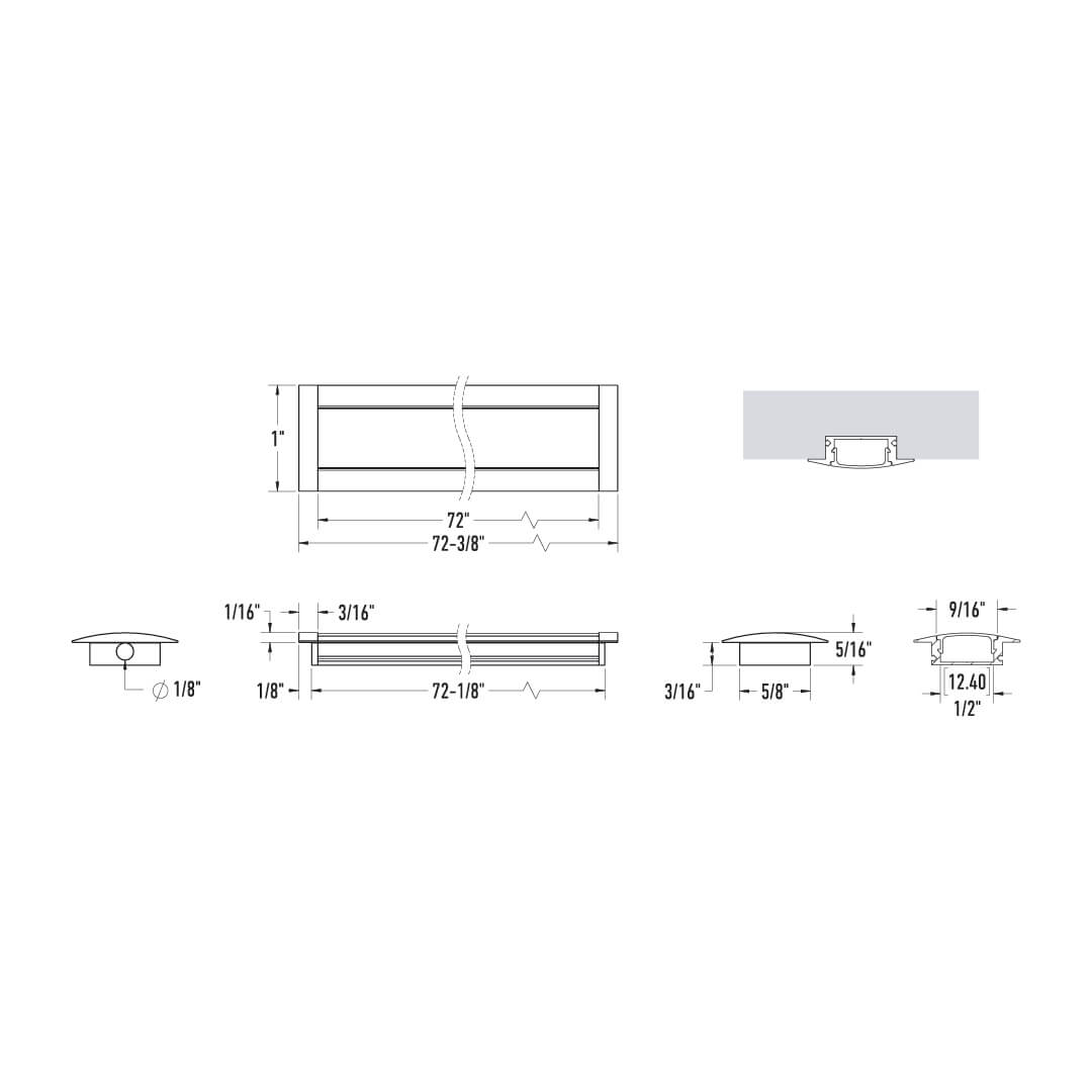 Profilé alu encastré 6 pi (COB/DCP) — Noir