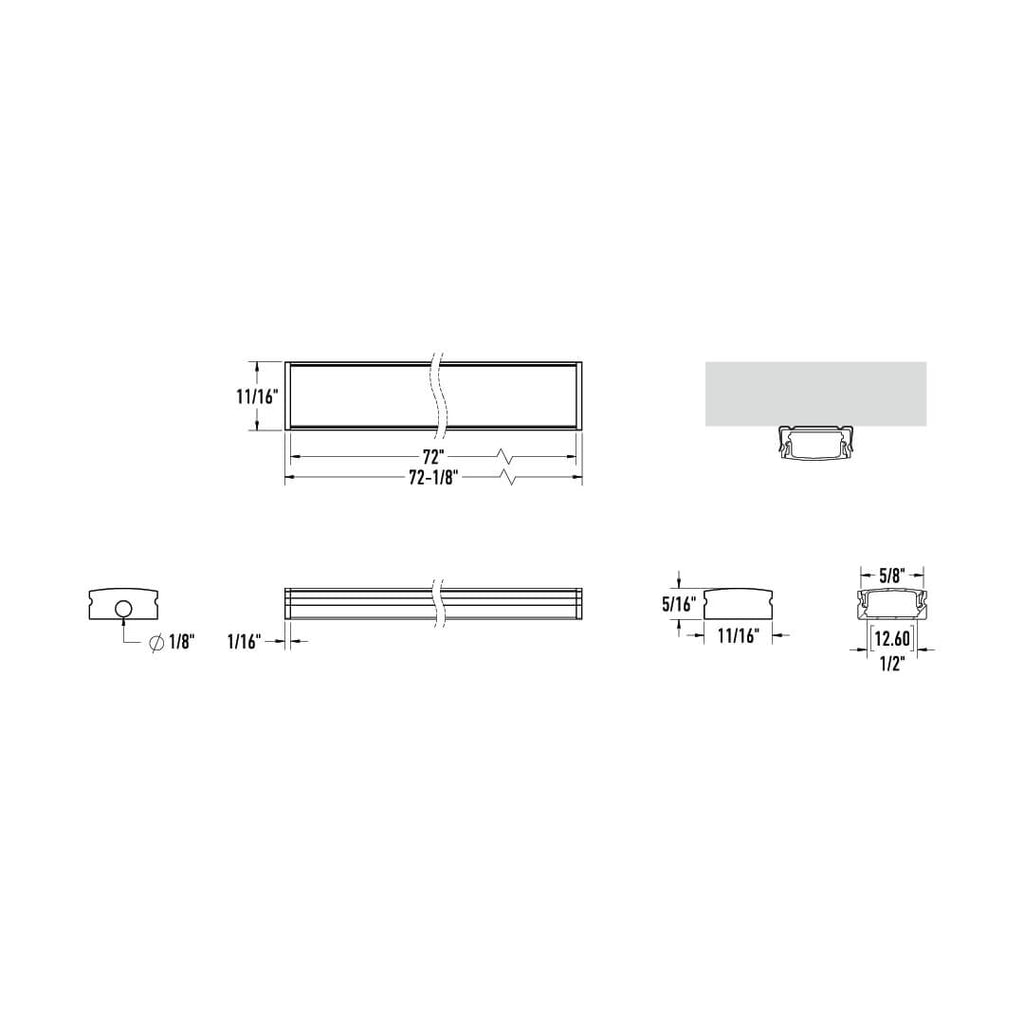 Profilé alu surface 6 pi (COB/DCP) — Noir