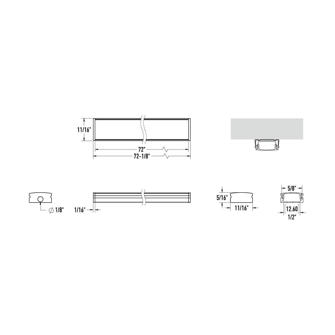 Profilé alu surface 6 pi (COB/DCP) — Noir